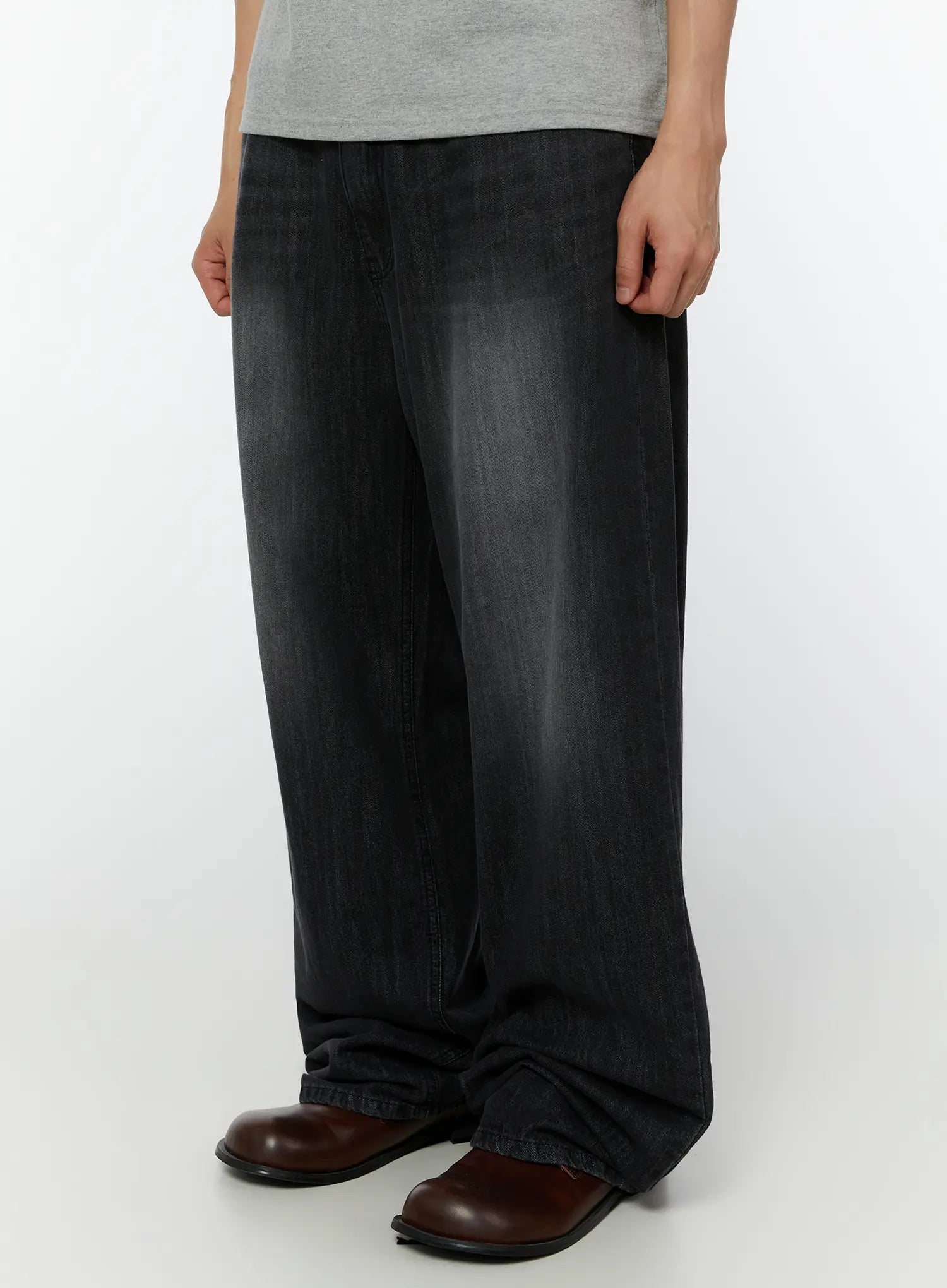 Men's Linen Wide Leg Jeans (Black) IU516