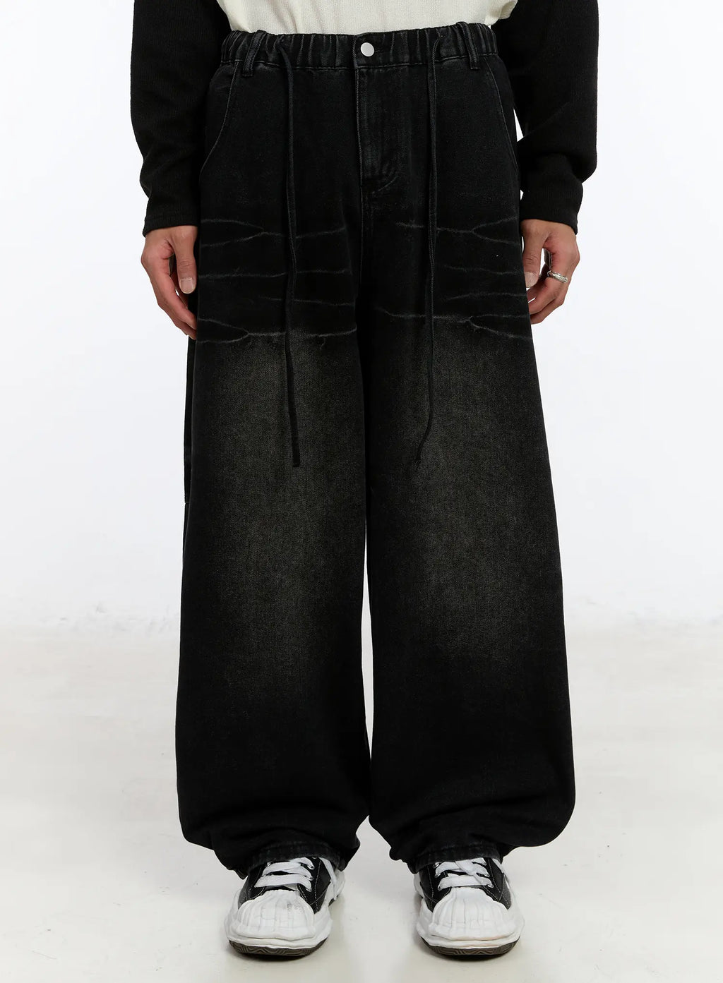 Men's Black Washed Wide Leg Jeans IM530