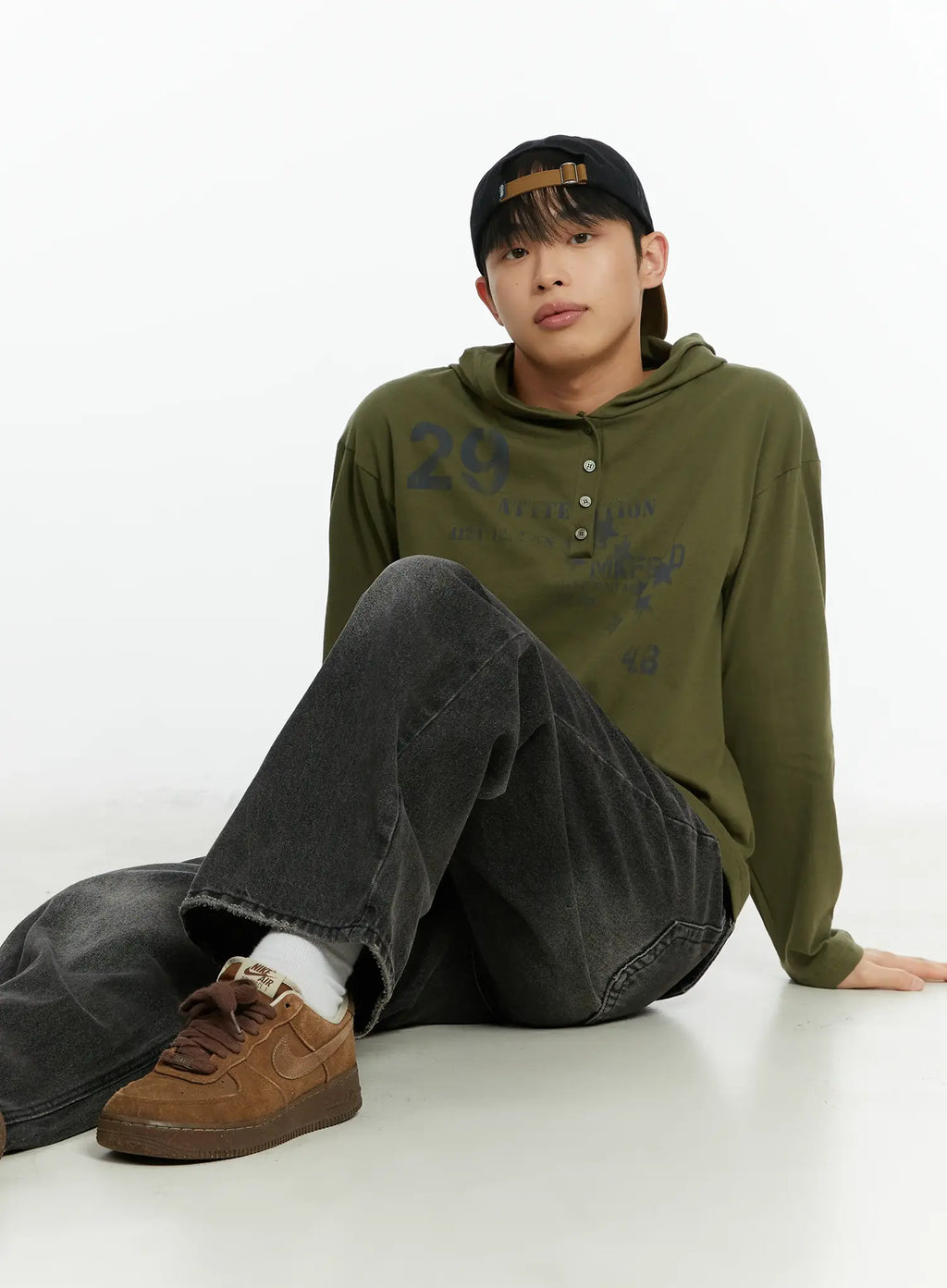 Men's Washed Black Wide Leg Jeans IF511