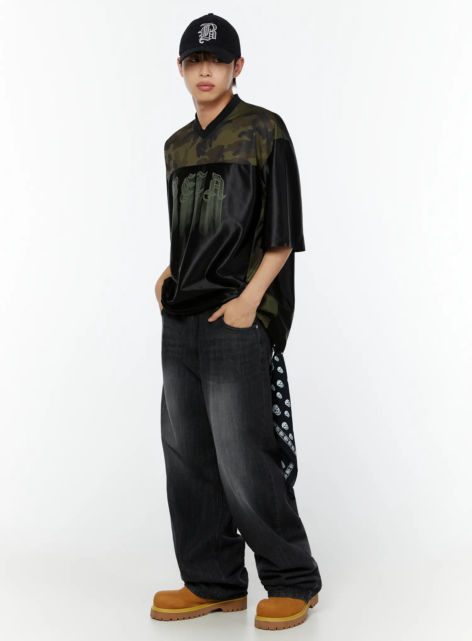 Men's Linen Wide Leg Jeans (Black) IU516