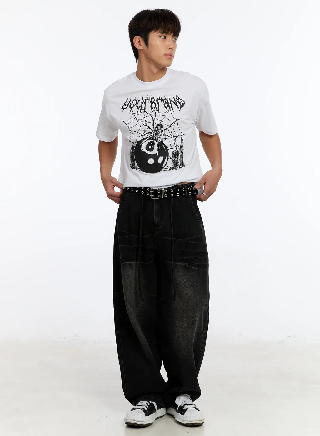 Men's Black Washed Wide Leg Jeans IM530