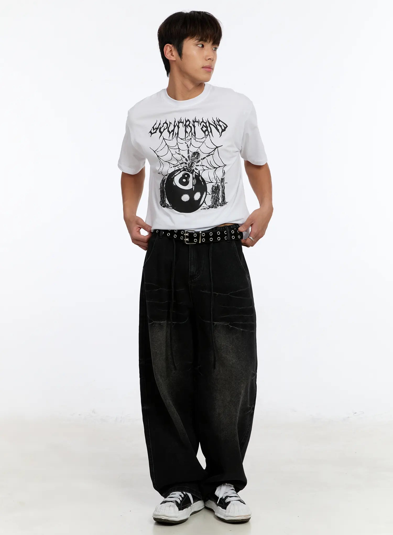 Men's Black Washed Wide Leg Jeans IM530
