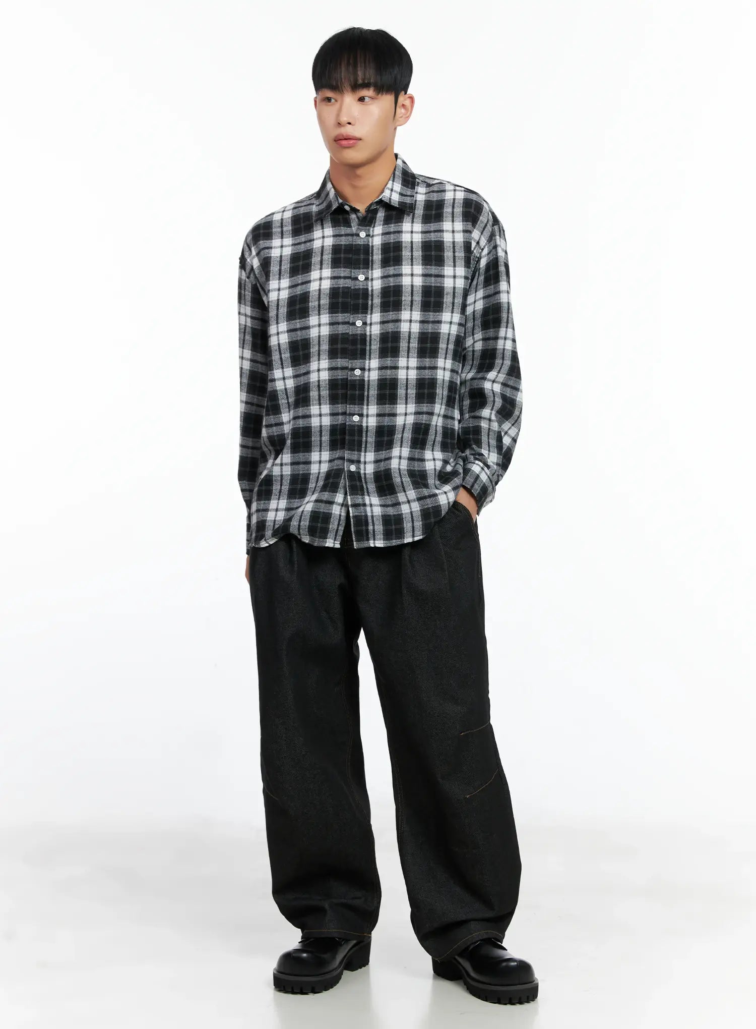 Men's Pintuck Jeans (Black) IN518