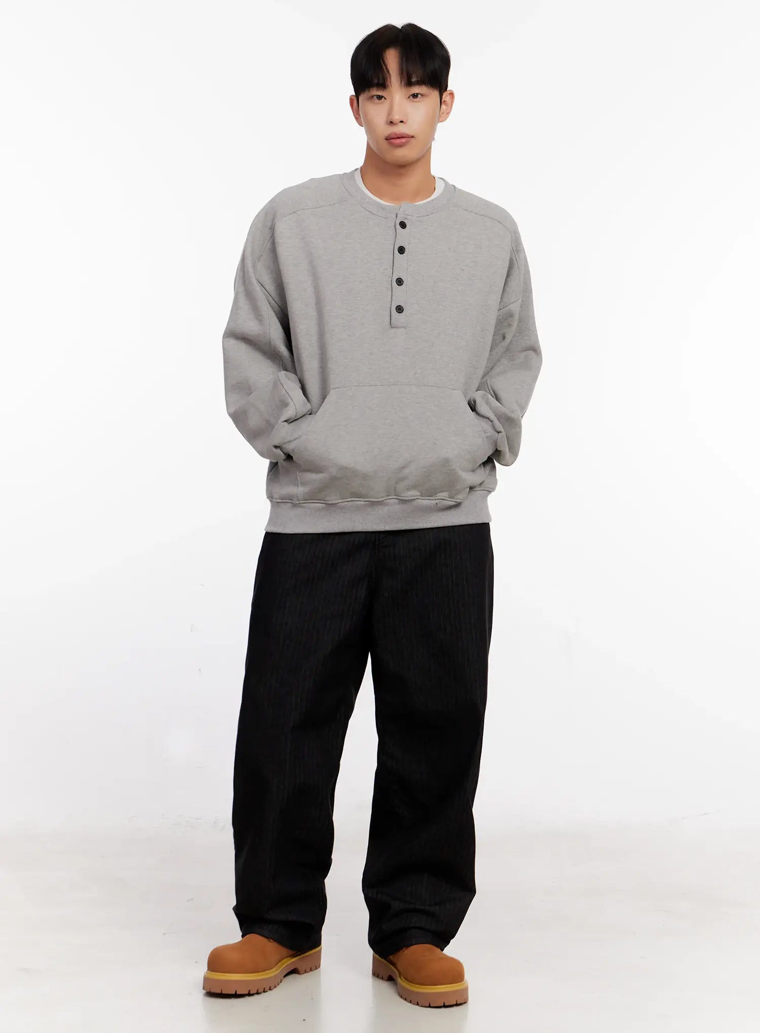 Men's Herringbone Wide-Leg Jeans (Black) IO523