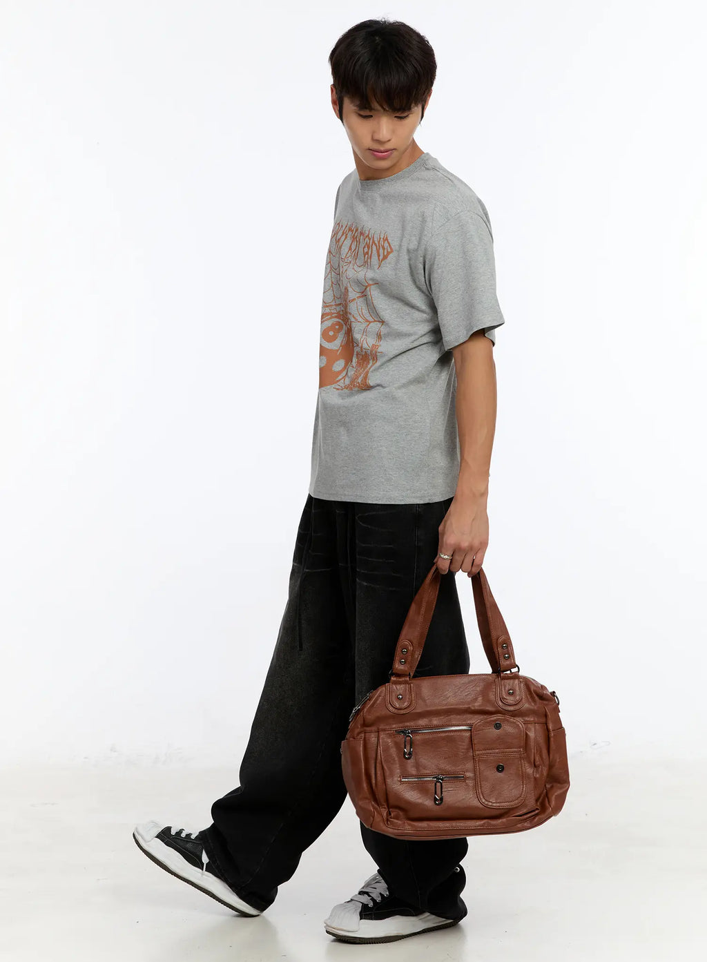 Men's Black Washed Wide Leg Jeans IM530