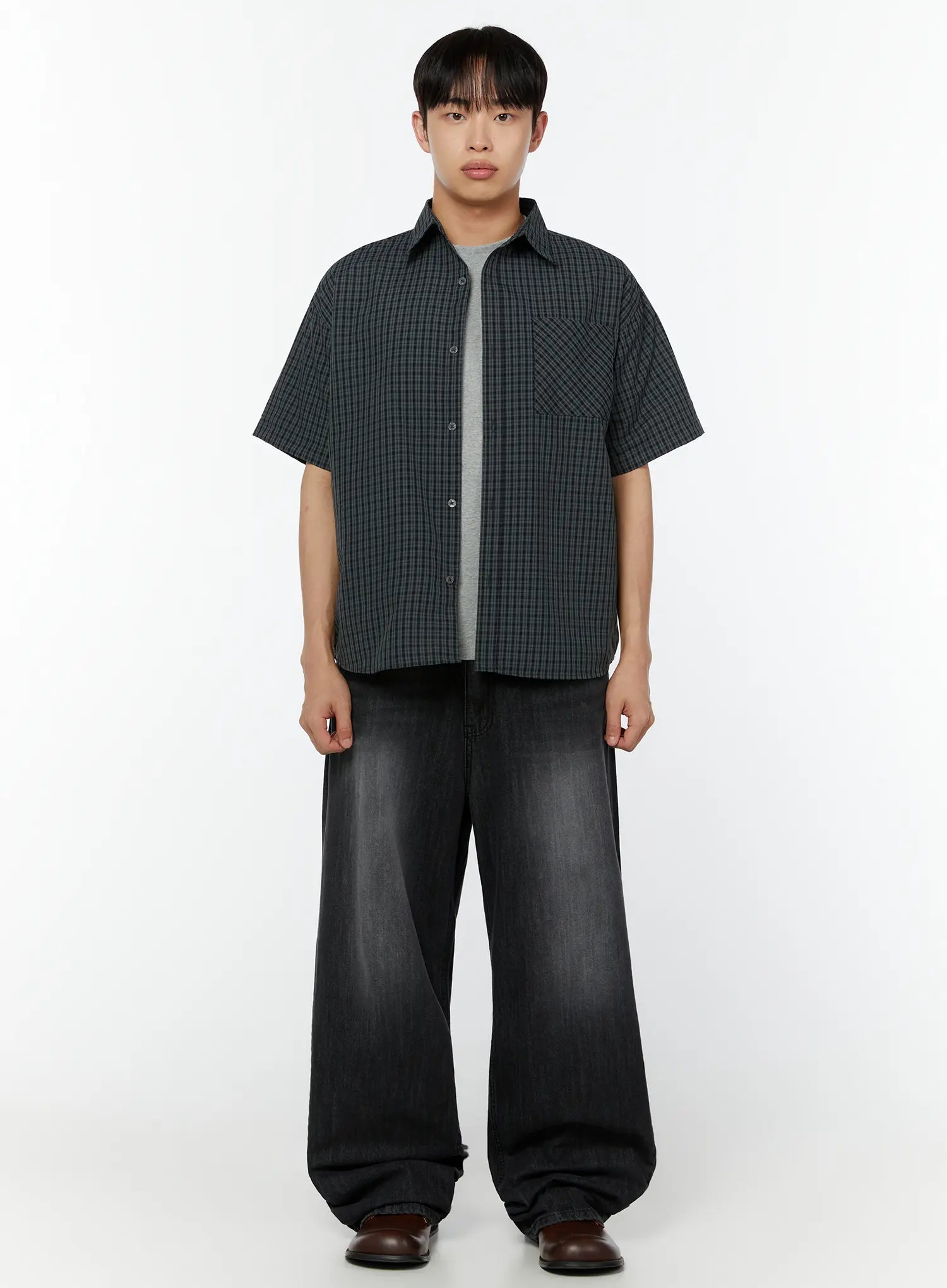 Men's Linen Wide Leg Jeans (Black) IU516