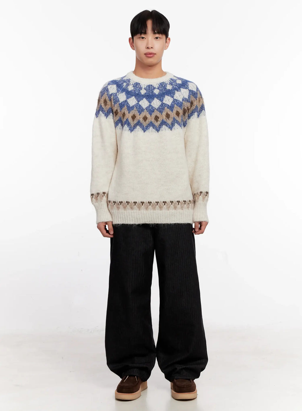 Men's Herringbone Wide-Leg Jeans (Black) IO523