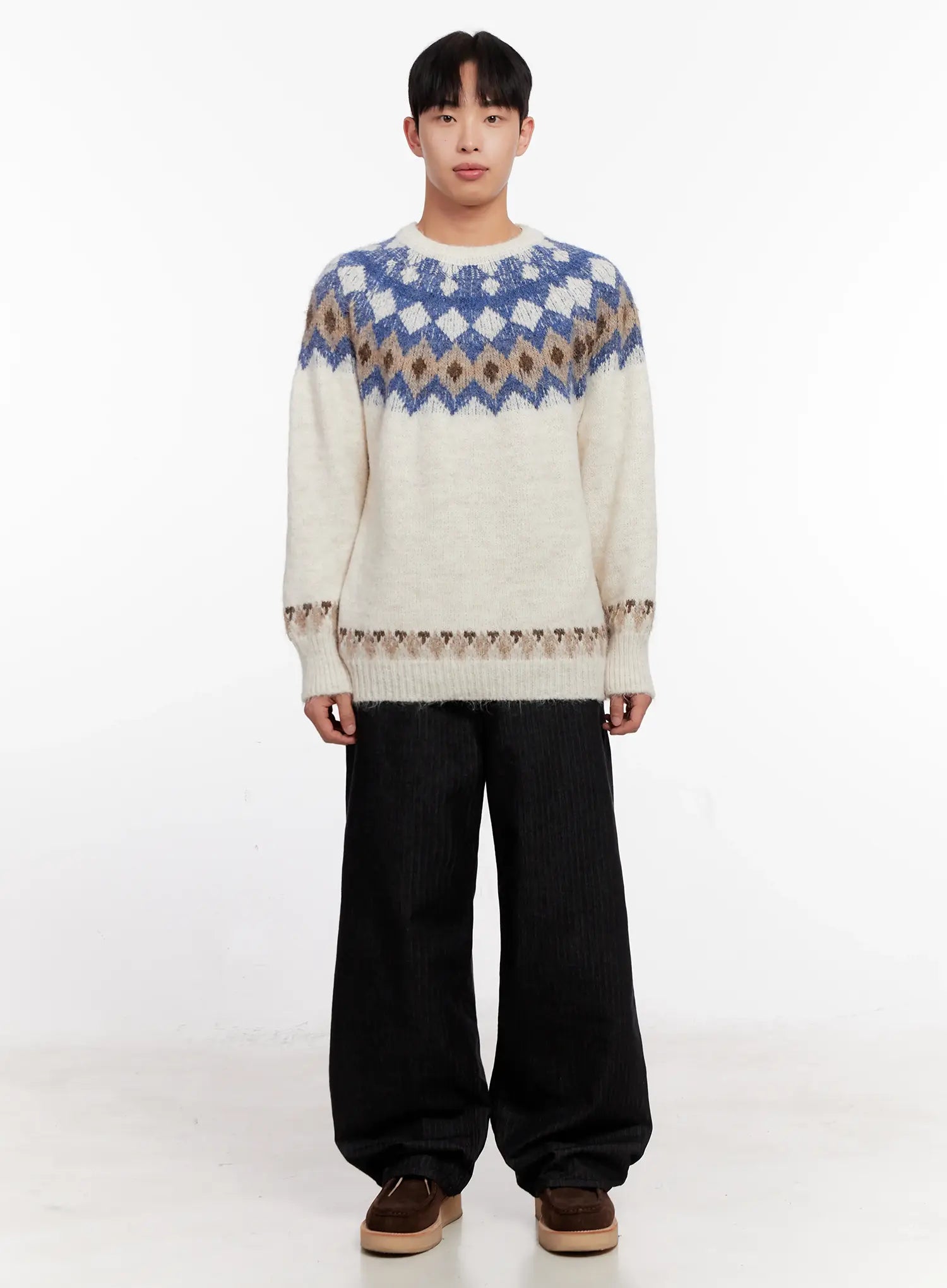 Men's Herringbone Wide-Leg Jeans (Black) IO523