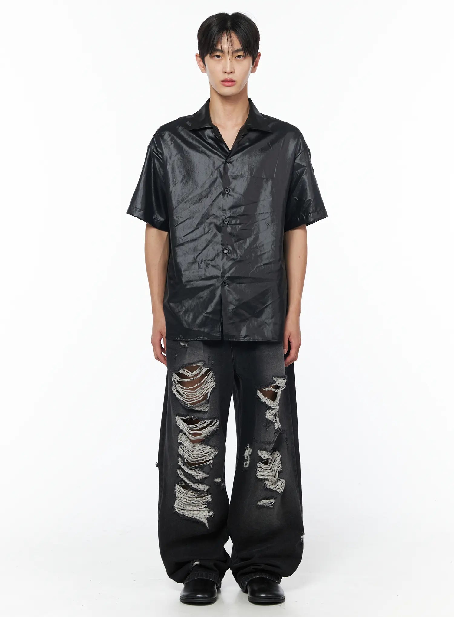Men's Vintage Distressed Baggy Jeans (Black) IU510