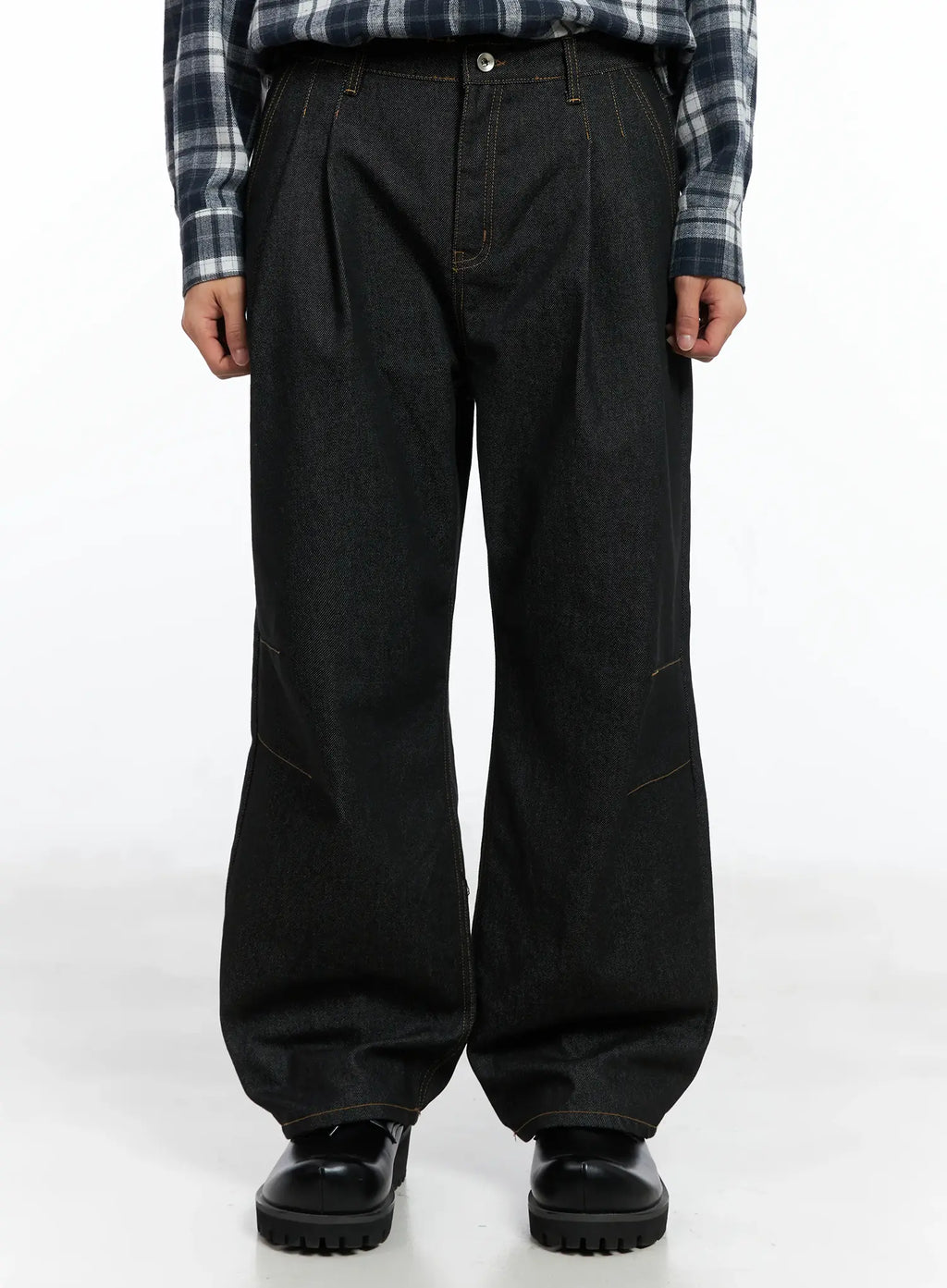 Men's Pintuck Jeans (Black) IN518