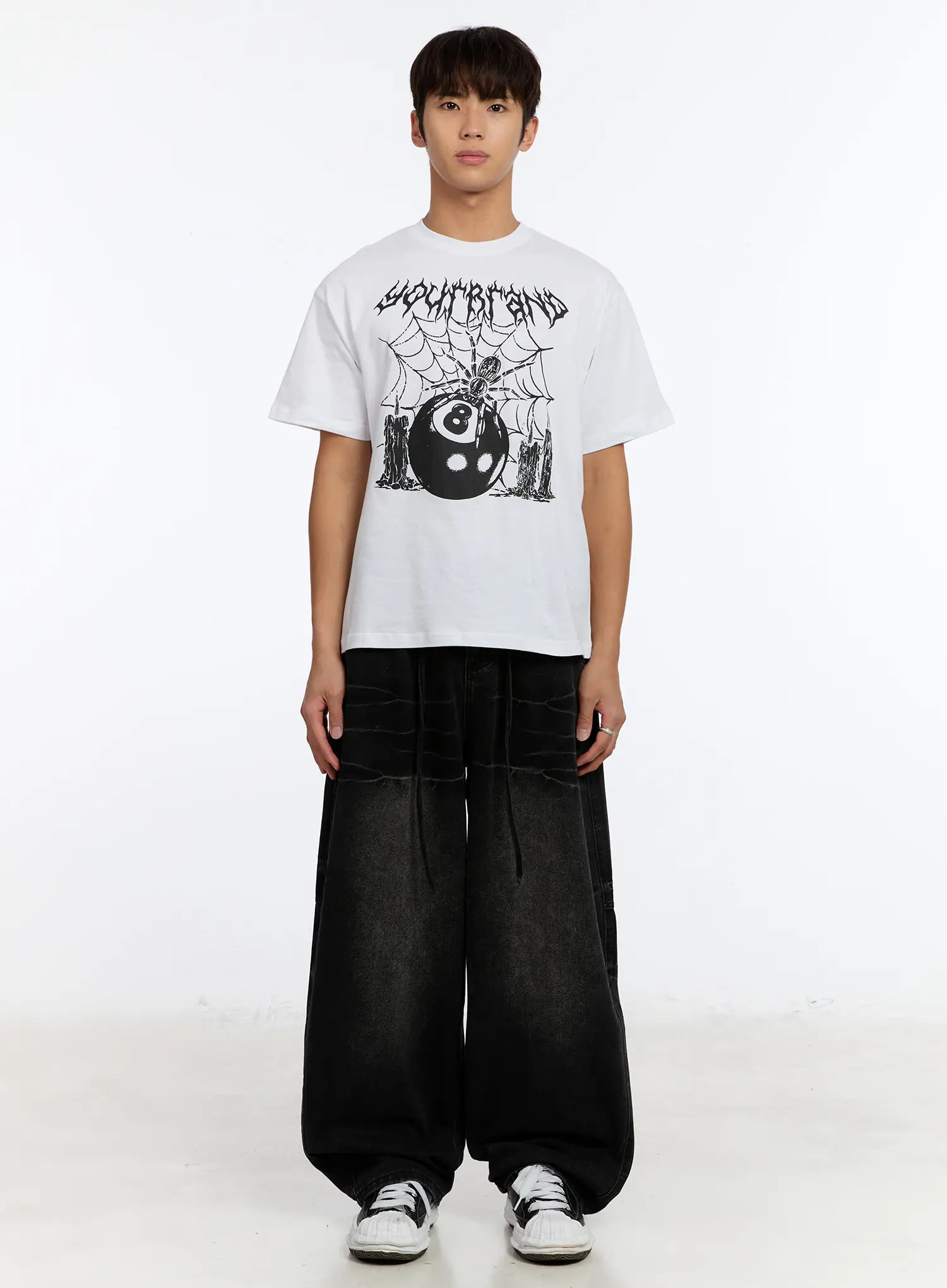 Men's Black Washed Wide Leg Jeans IM530