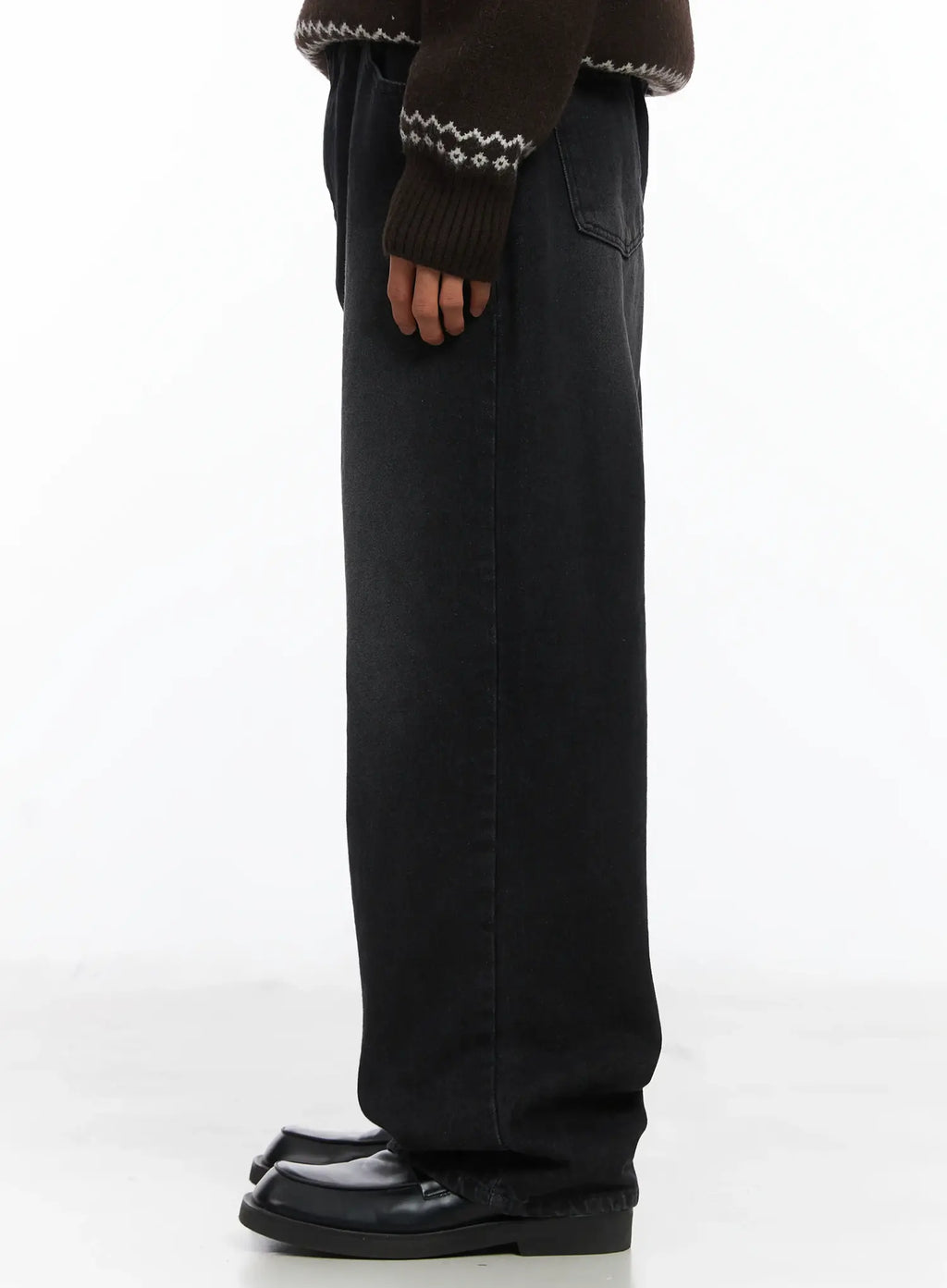 Men's Straight Semi-Wide Fleece Jeans (Black) IJ514