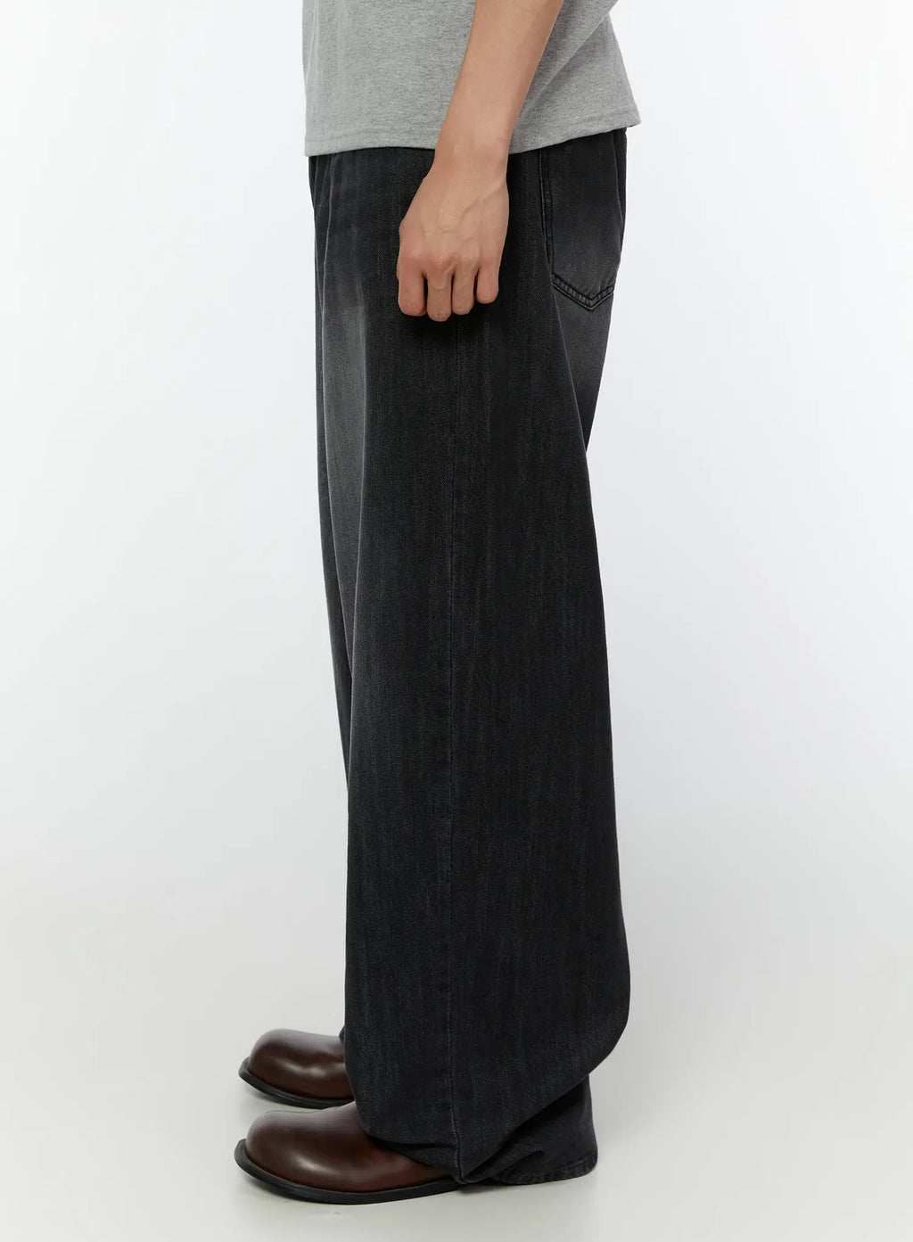 Men's Linen Wide Leg Jeans (Black) IU516