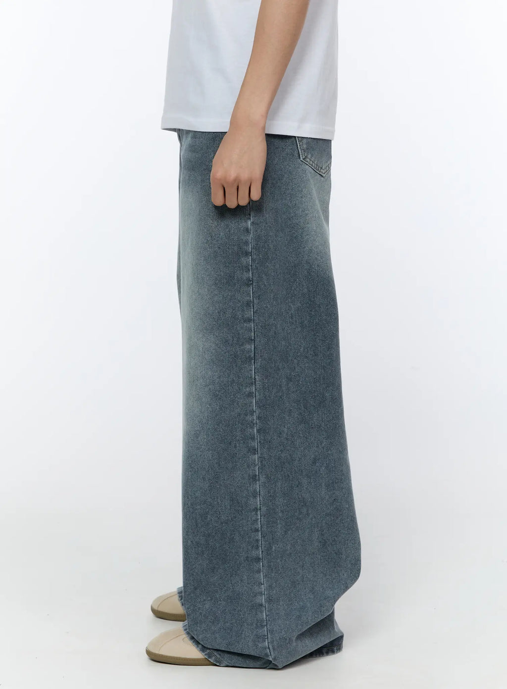 Men's Wide-Leg Washed Jeans IA517