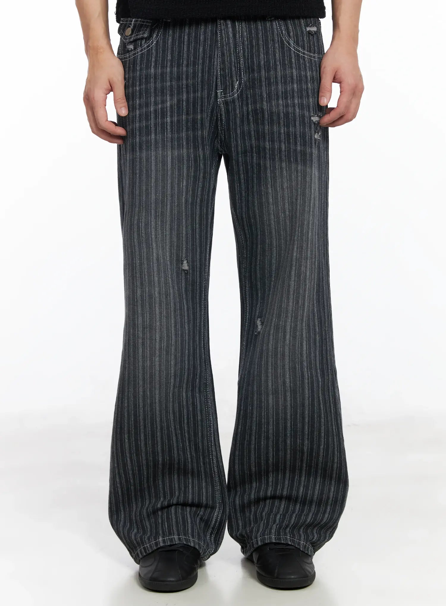 Men's Striped Wide-Leg Jeans IF516