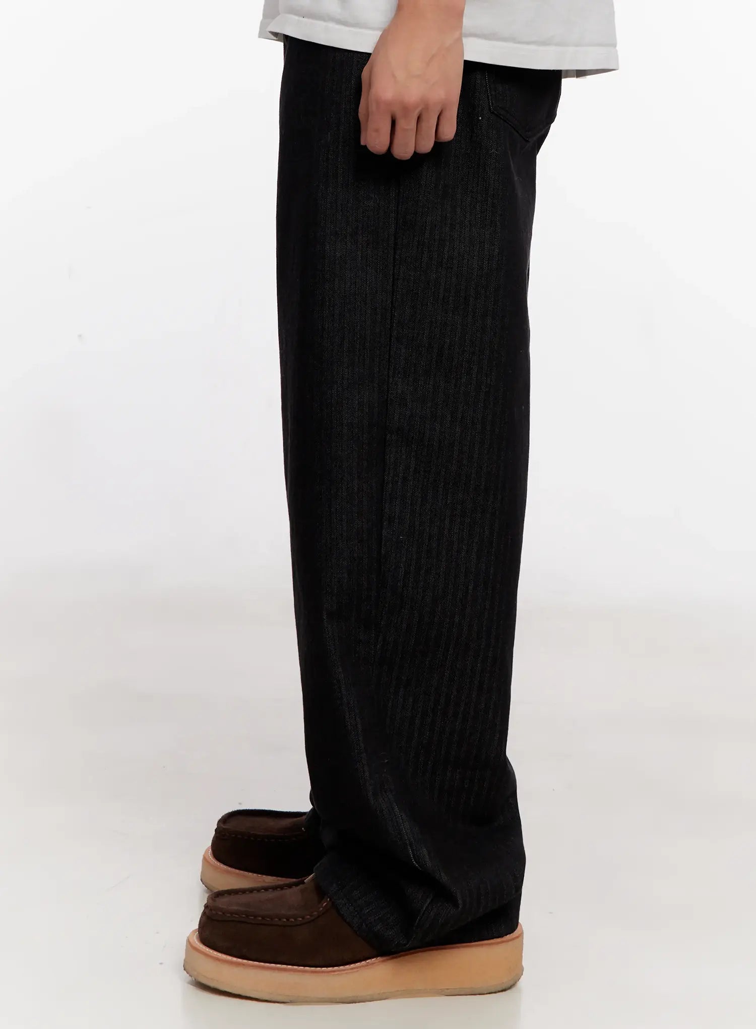 Men's Herringbone Wide-Leg Jeans (Black) IO523