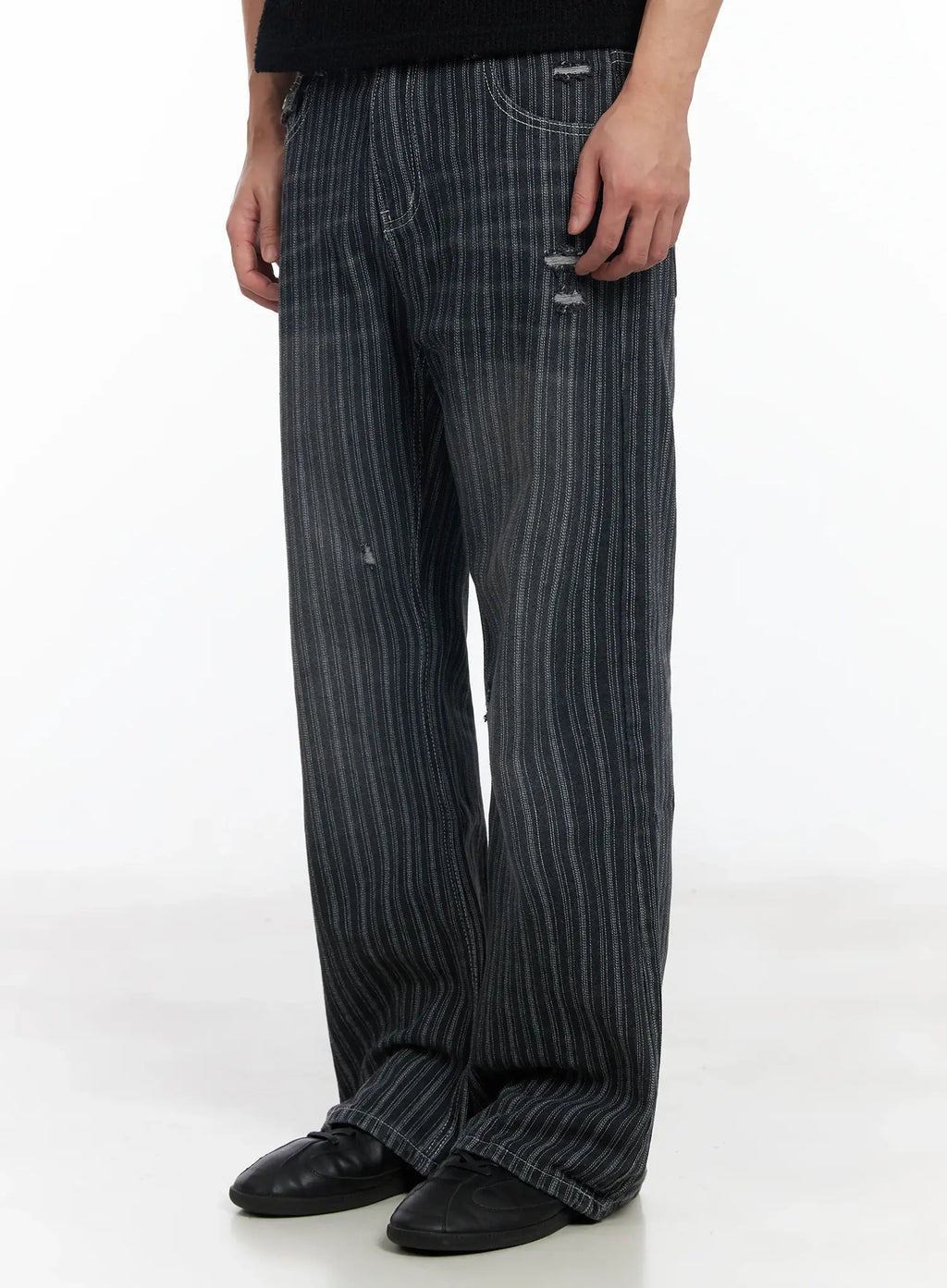 Men's Striped Wide-Leg Jeans IF516
