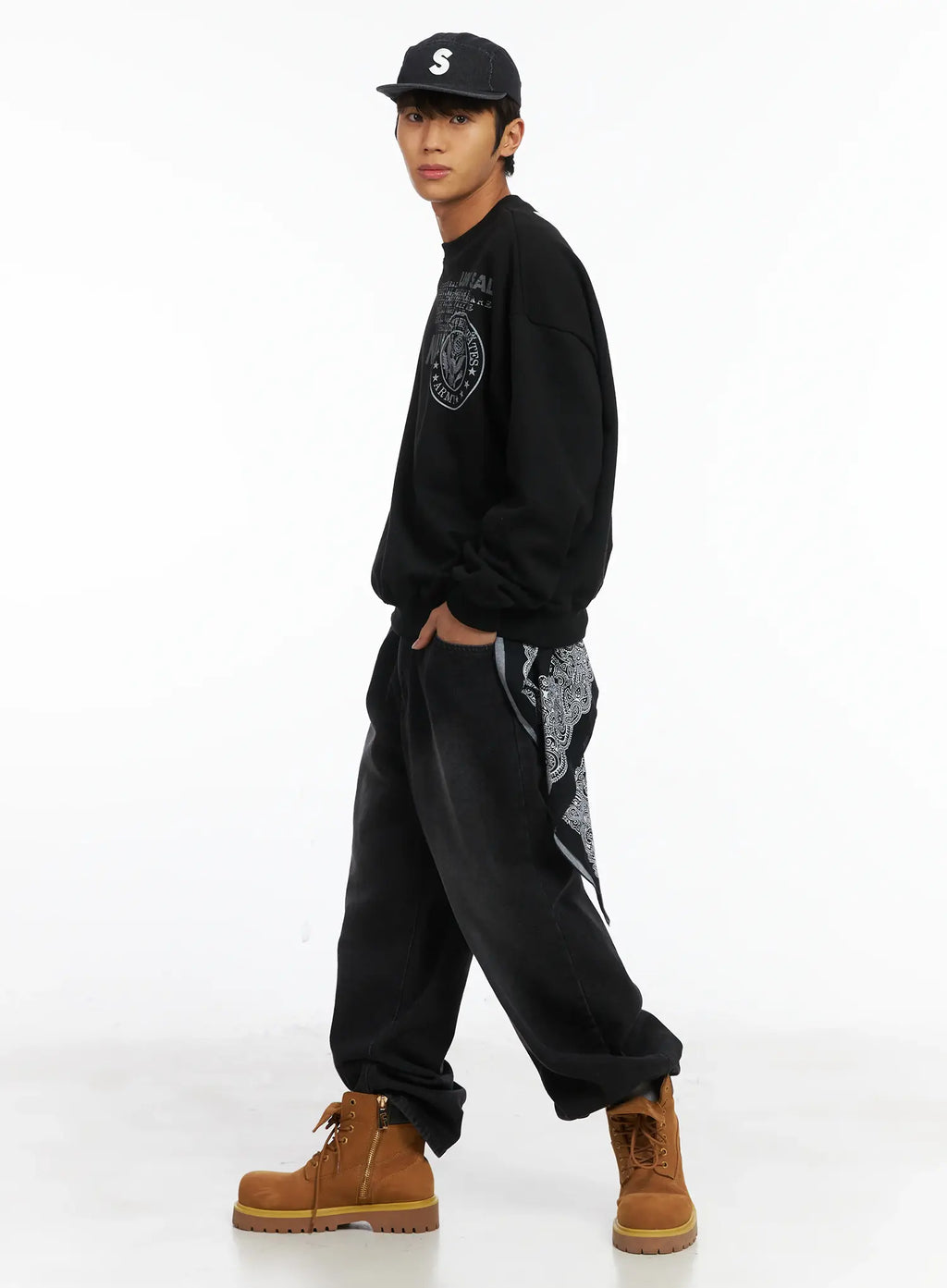 Men's Straight Semi-Wide Fleece Jeans (Black) IJ514