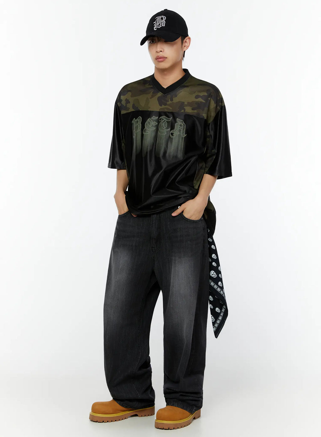 Men's Linen Wide Leg Jeans (Black) IU516