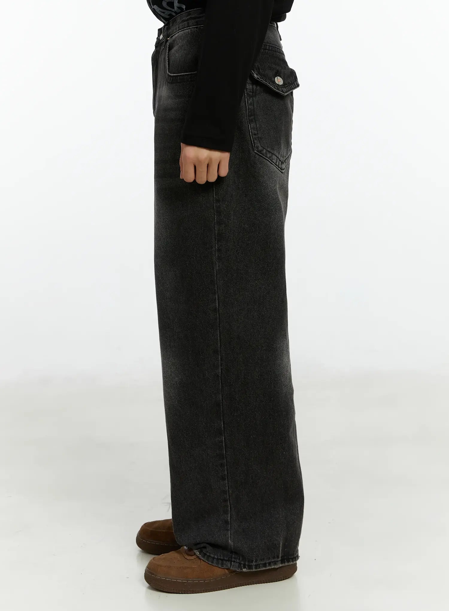 Men's Washed Black Wide Leg Jeans IF511