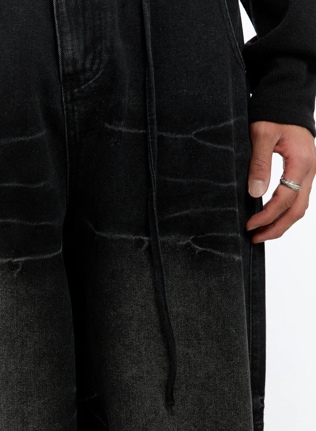 Men's Black Washed Wide Leg Jeans IM530