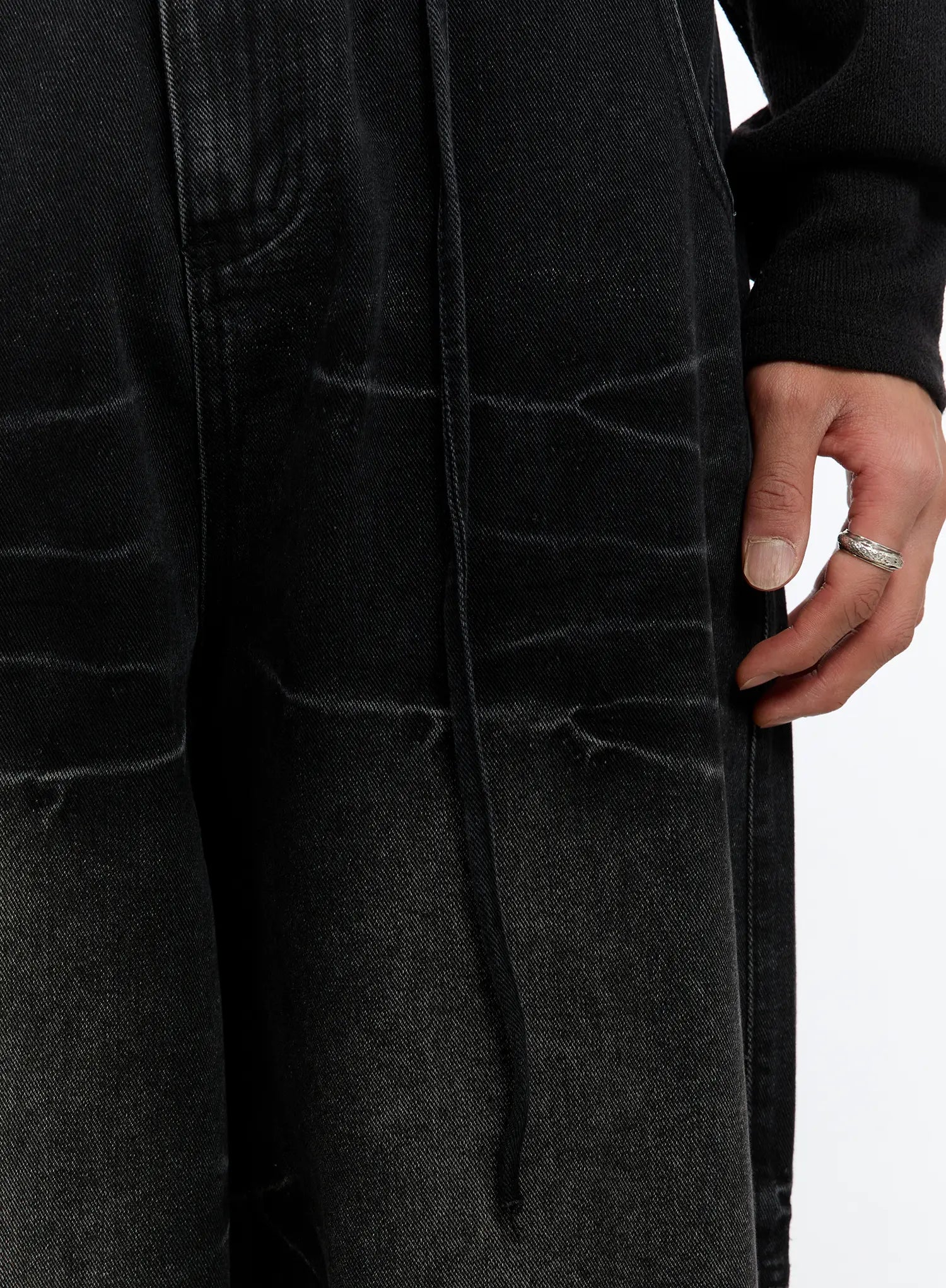 Men's Black Washed Wide Leg Jeans IM530
