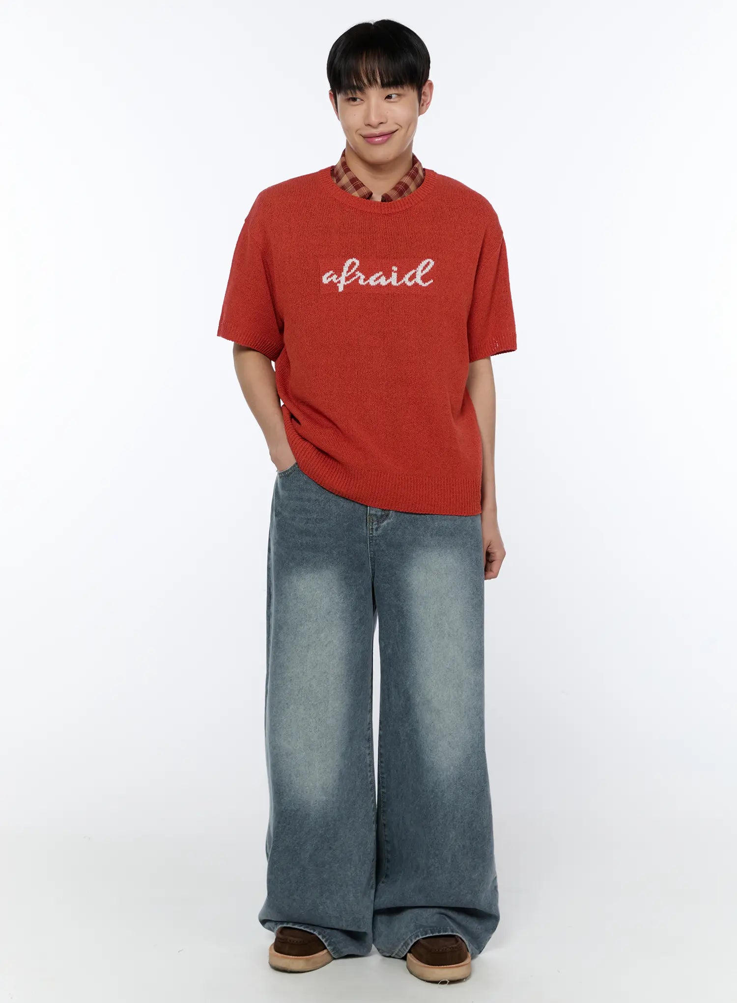 Men's Wide-Leg Washed Jeans IA517