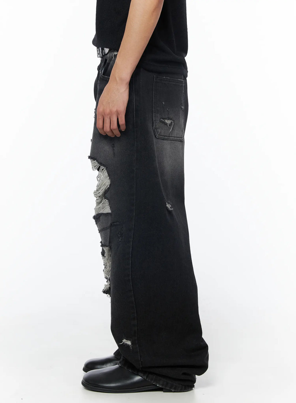 Men's Vintage Distressed Baggy Jeans (Black) IU510