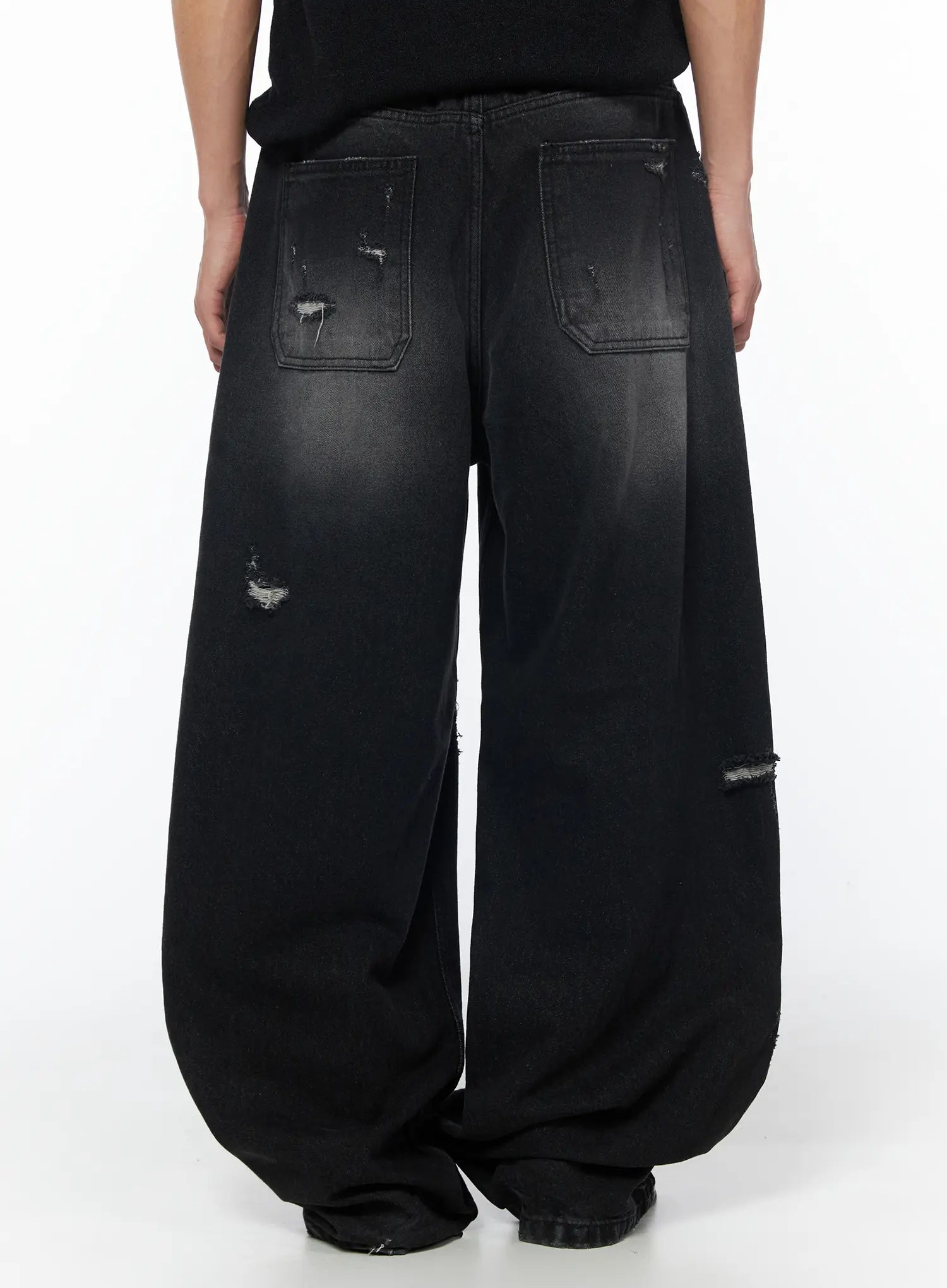 Men's Vintage Distressed Baggy Jeans (Black) IU510