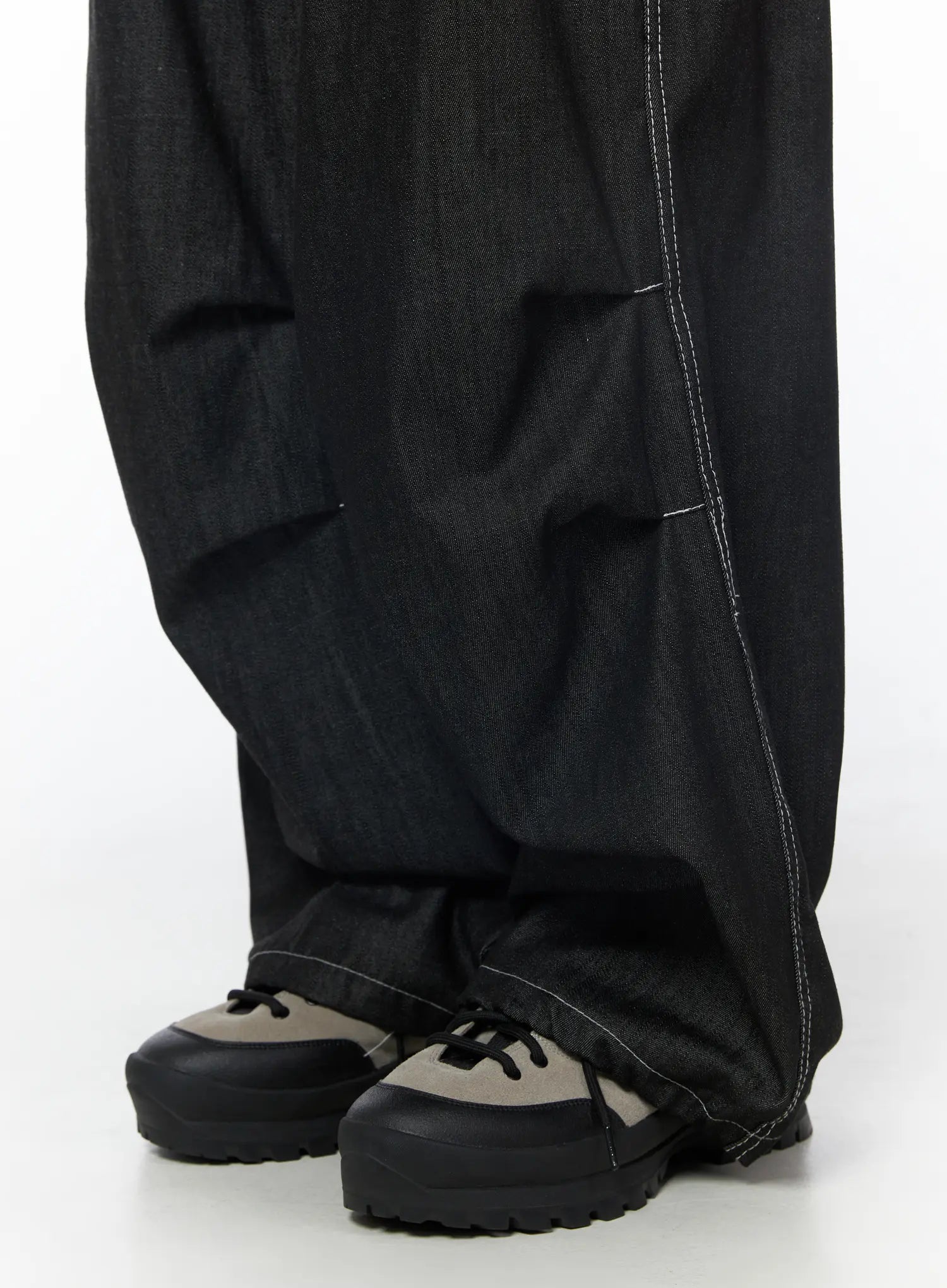 Men's Plaid Pocket Drawstring Jeans (Black) IU510