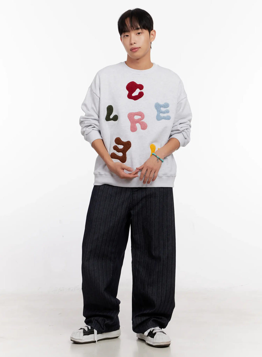 Men's Stripe Wide-Leg Jeans with Patch Detail IO523