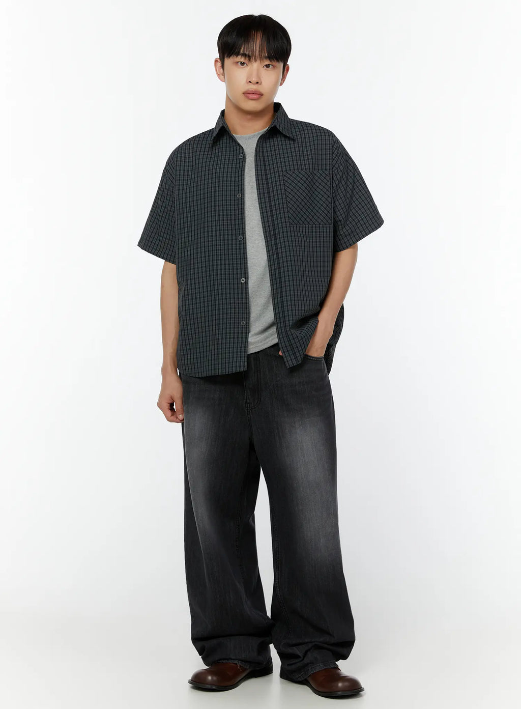 Men's Linen Wide Leg Jeans (Black) IU516