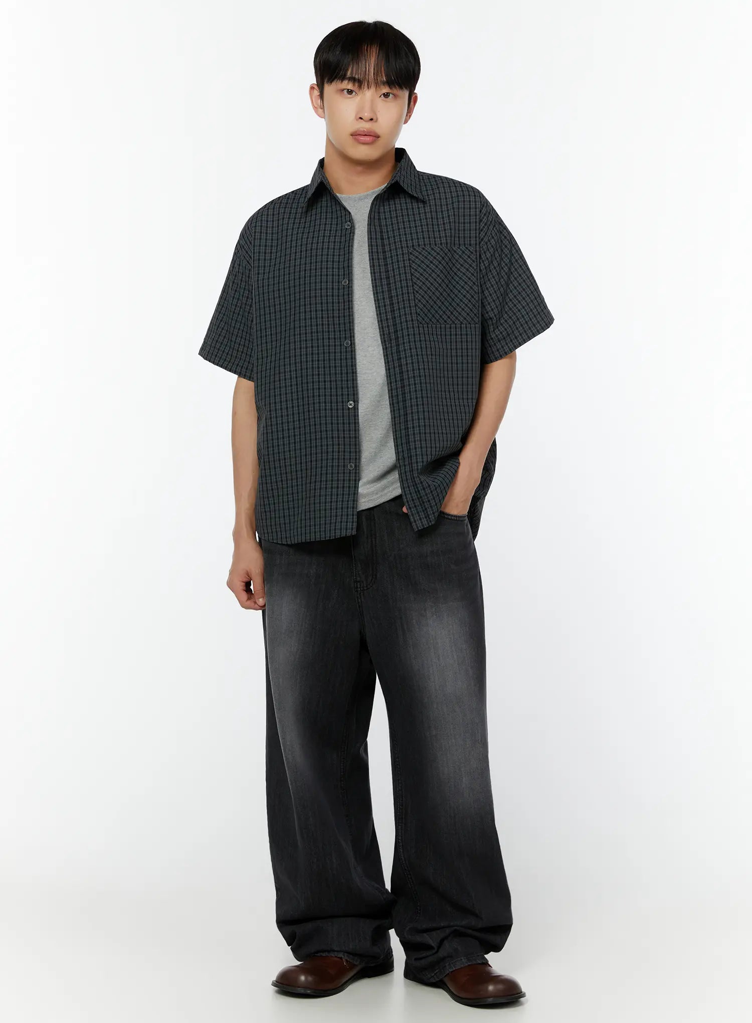 Men's Linen Wide Leg Jeans (Black) IU516