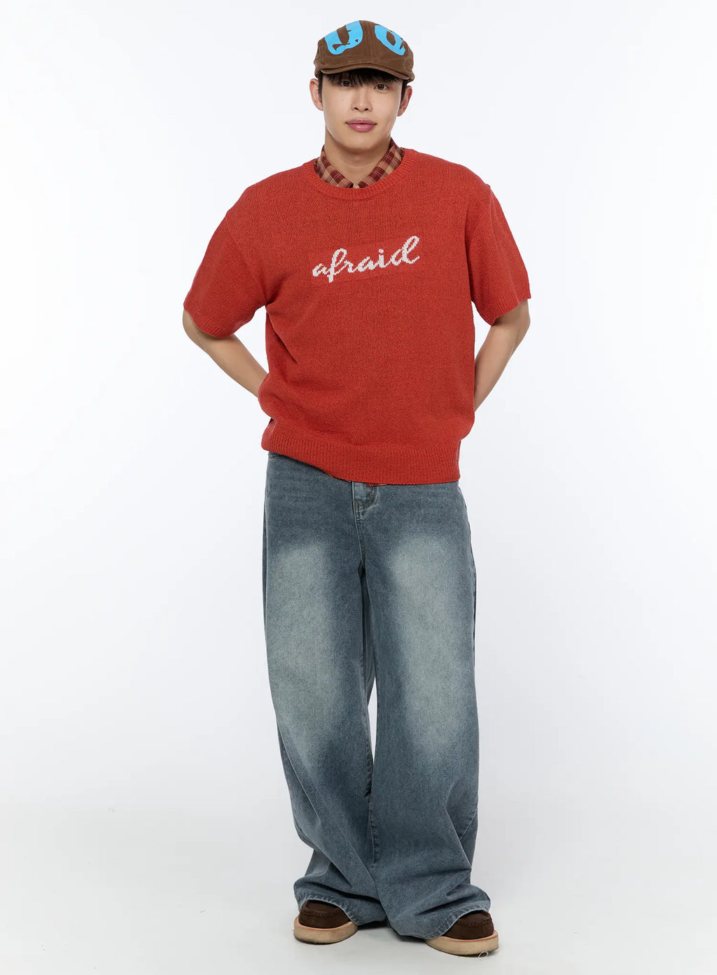 Men's Wide-Leg Washed Jeans IA517