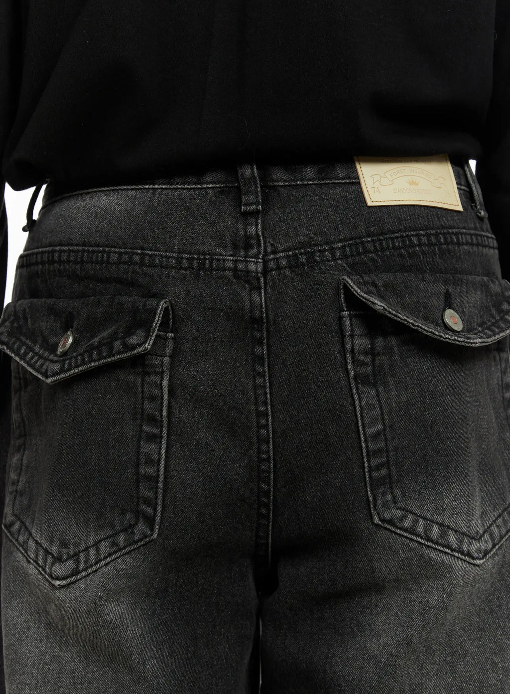 Men's Washed Black Wide Leg Jeans IF511