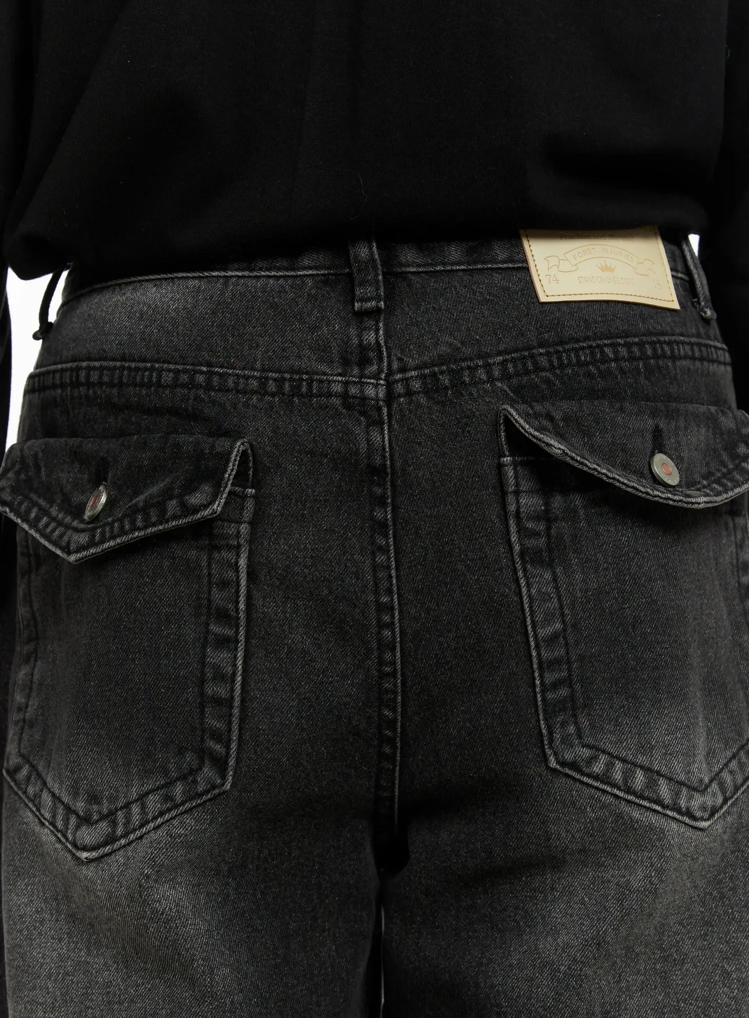Men's Washed Black Wide Leg Jeans IF511