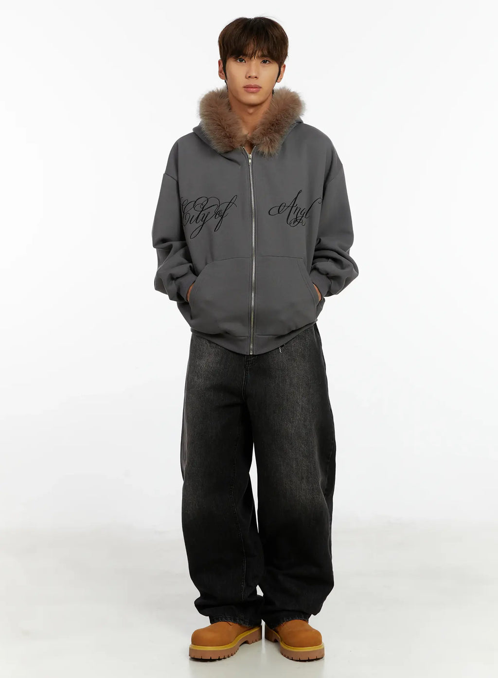 Men's Black Washed Baggy Jeans ID524