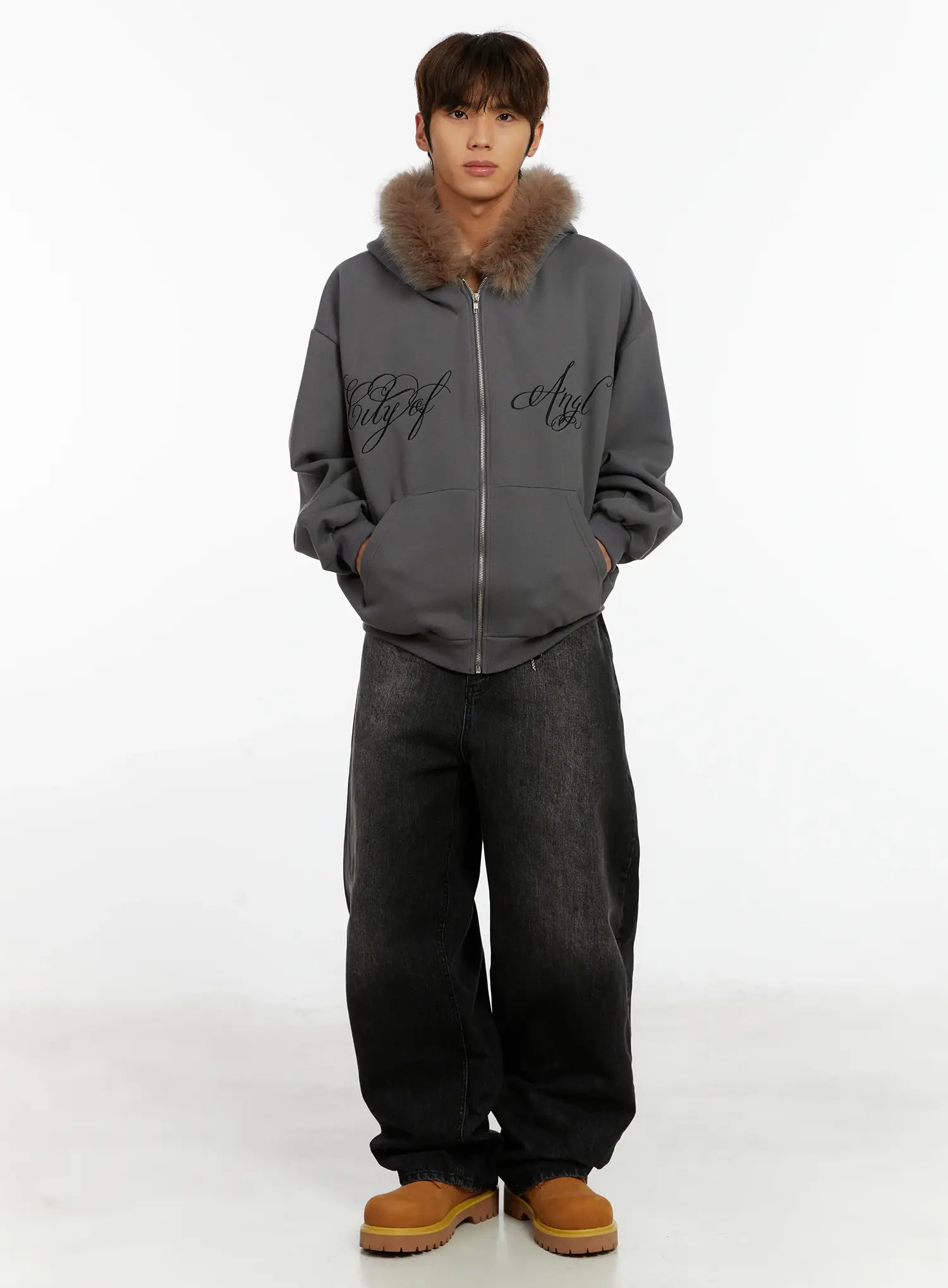 Men's Black Washed Baggy Jeans ID524
