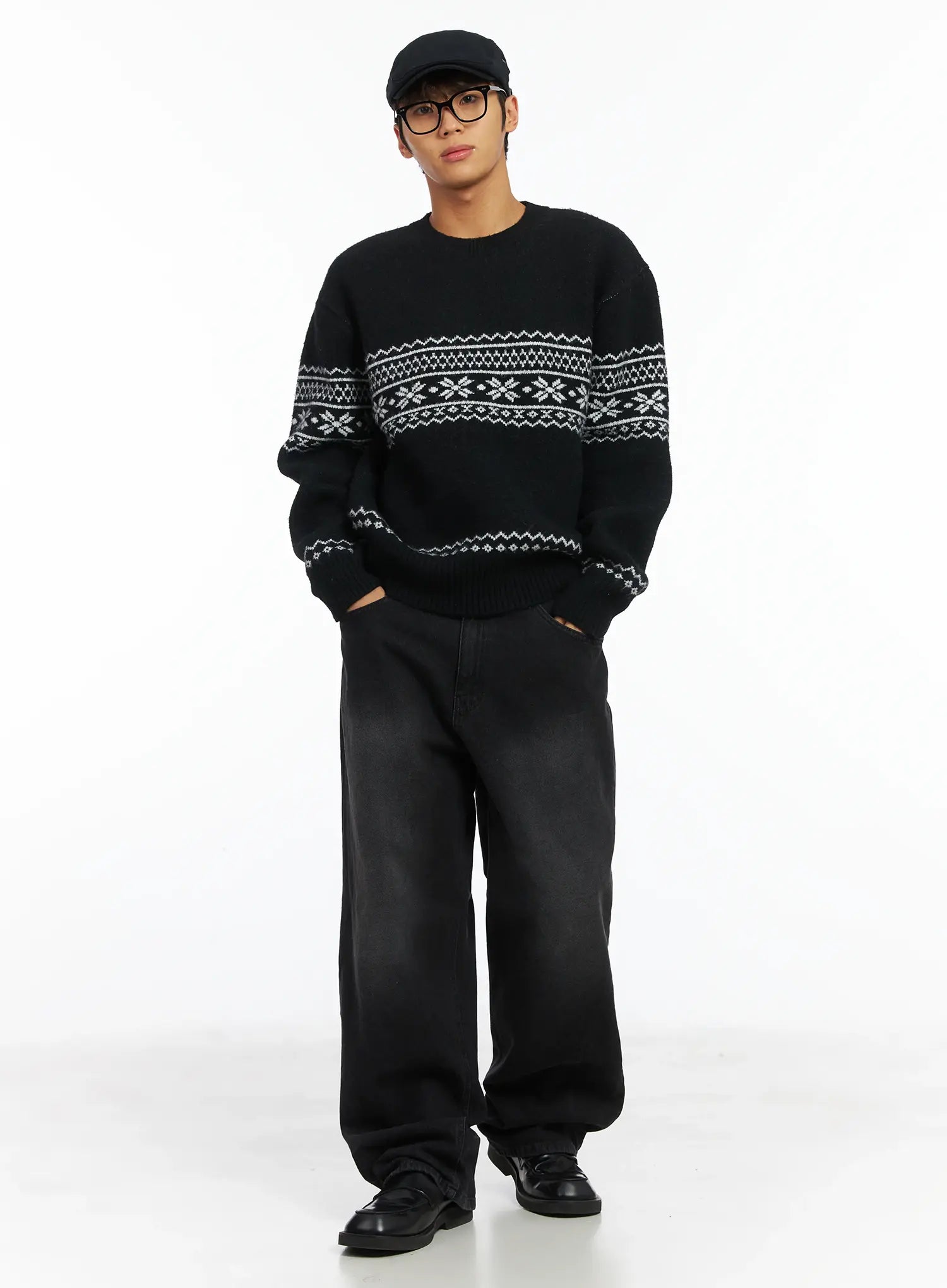 Men's Straight Semi-Wide Fleece Jeans (Black) IJ514