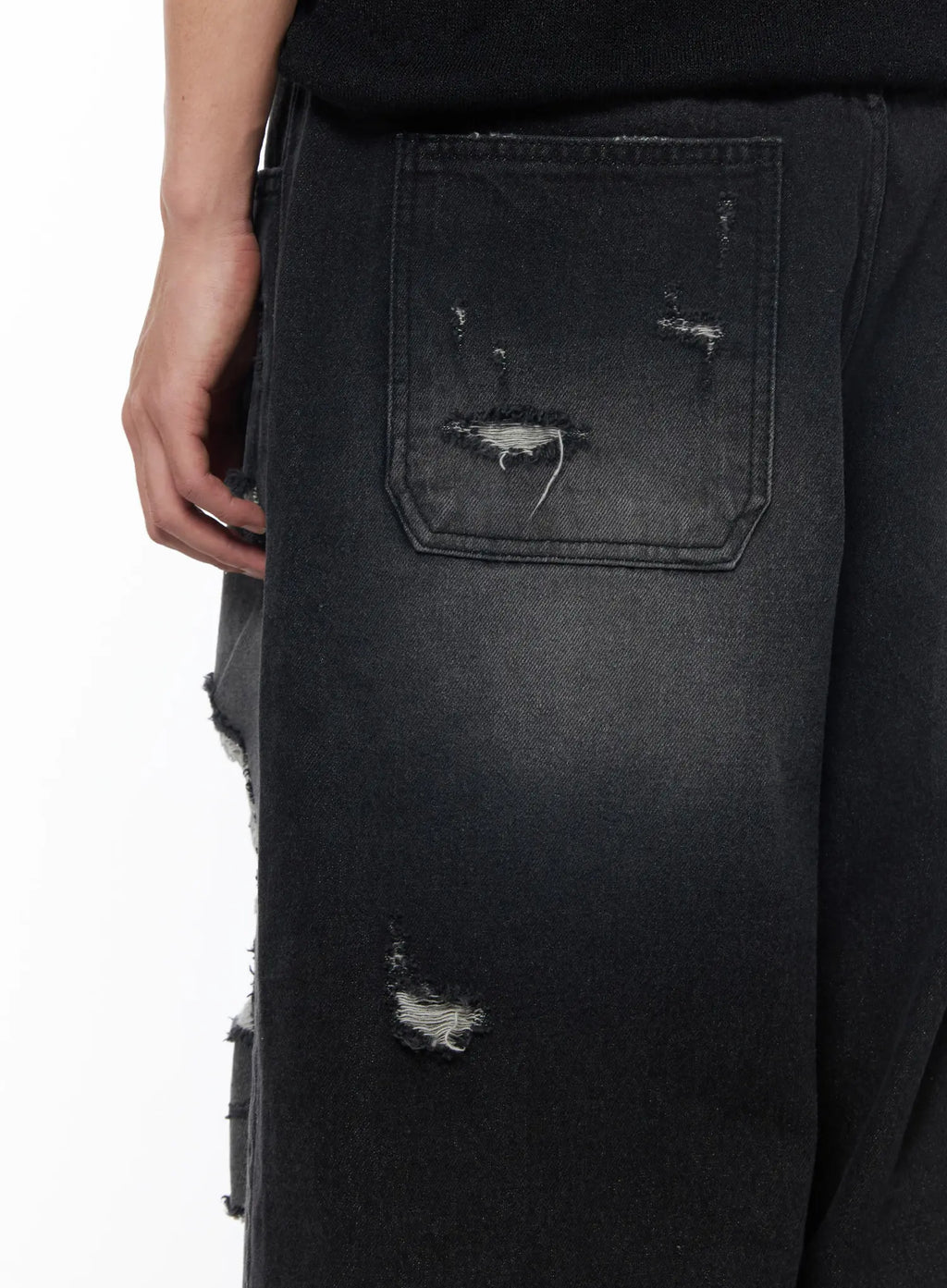 Men's Vintage Distressed Baggy Jeans (Black) IU510
