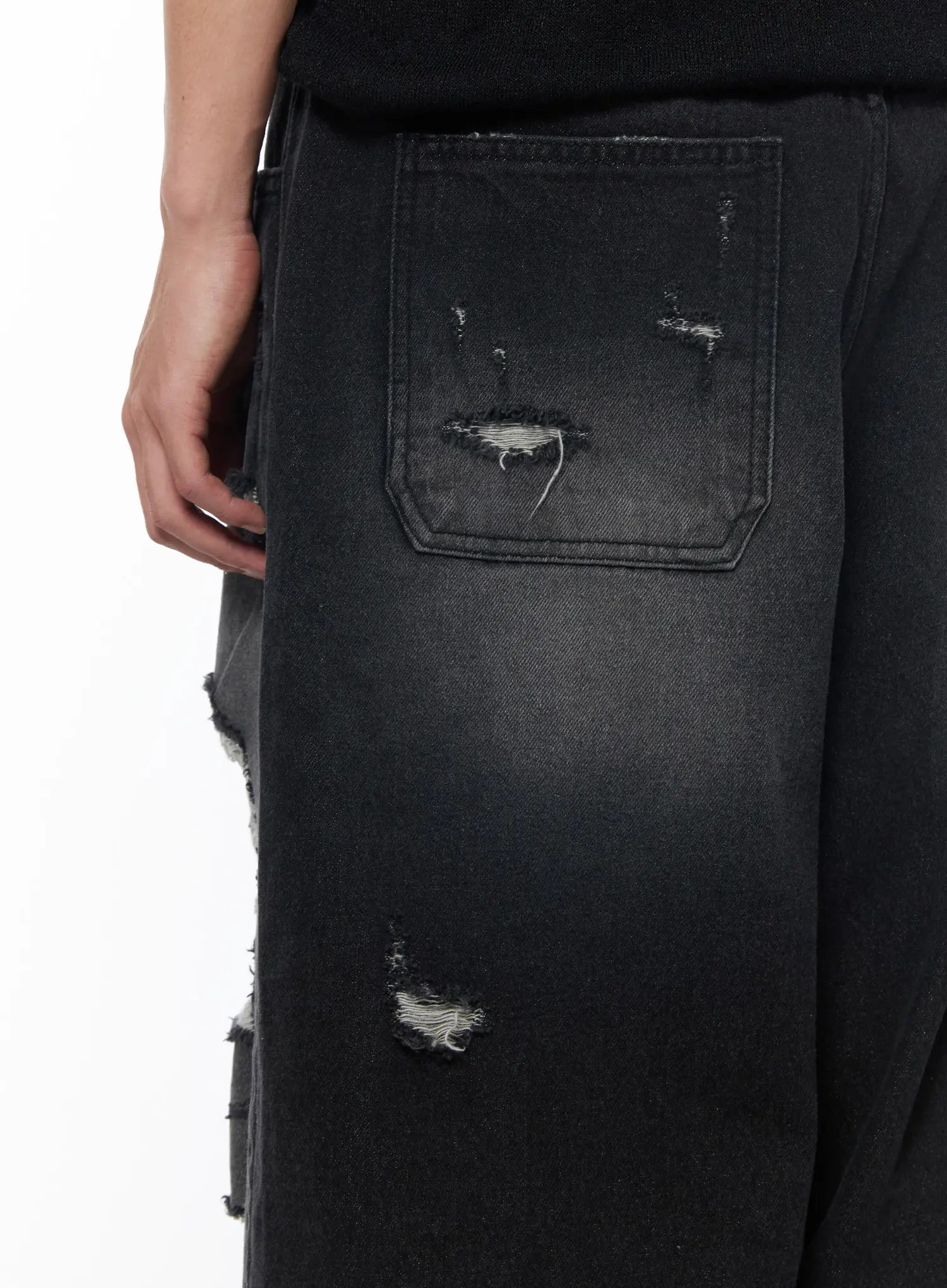 Men's Vintage Distressed Baggy Jeans (Black) IU510