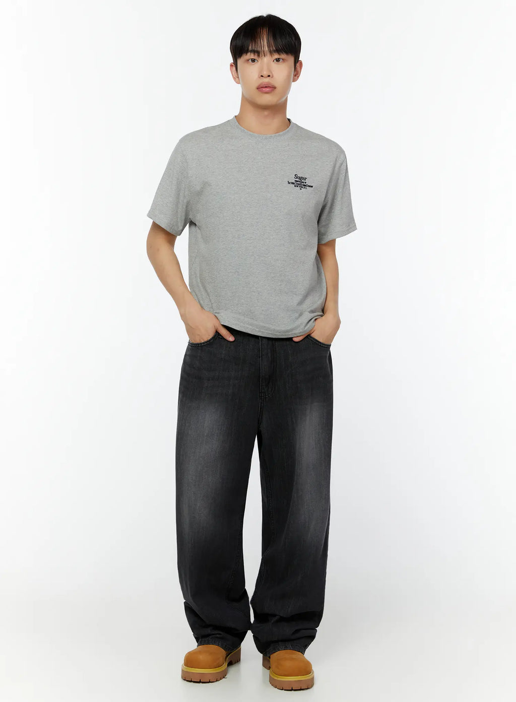 Men's Linen Wide Leg Jeans (Black) IU516