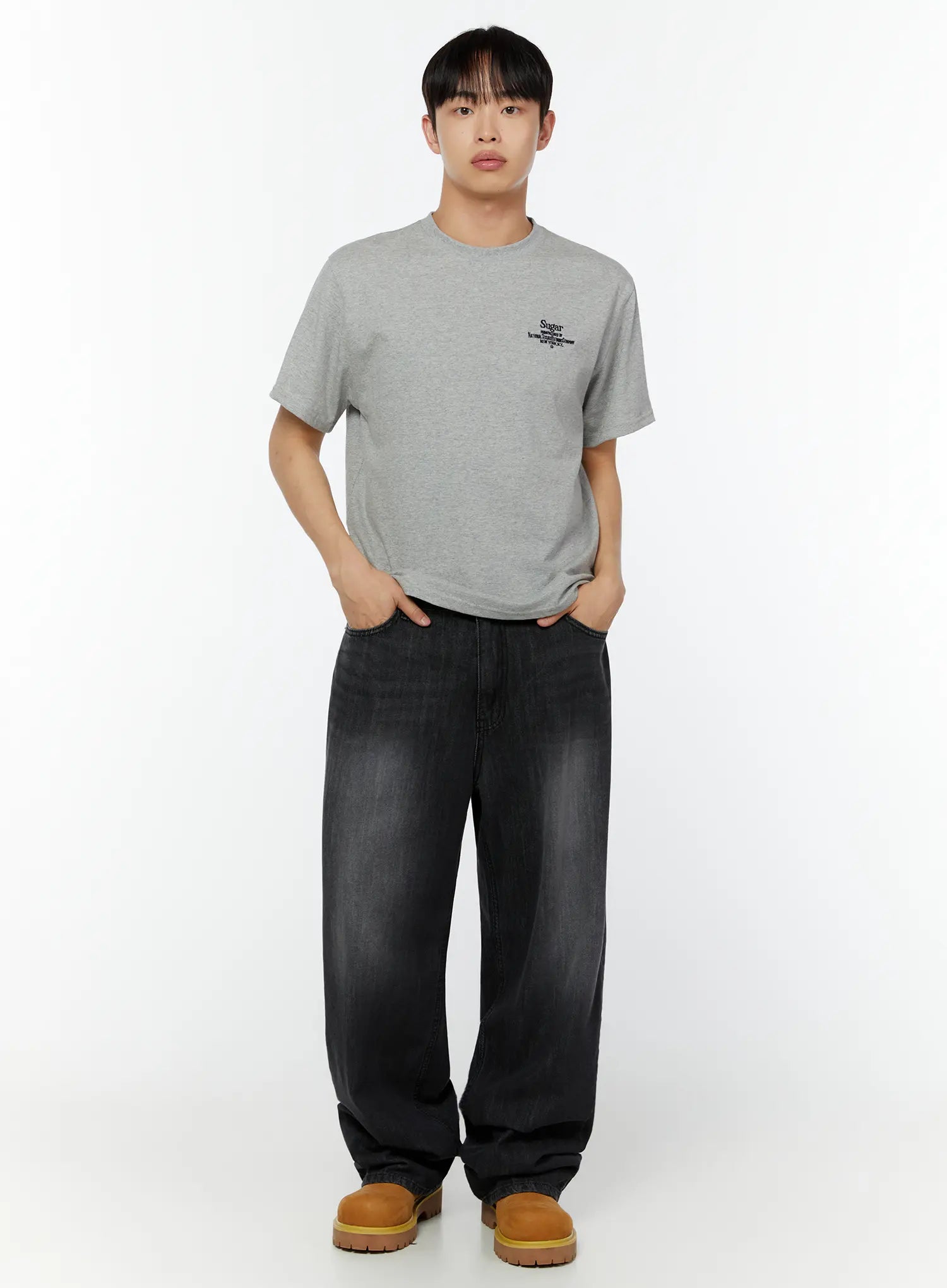 Men's Linen Wide Leg Jeans (Black) IU516