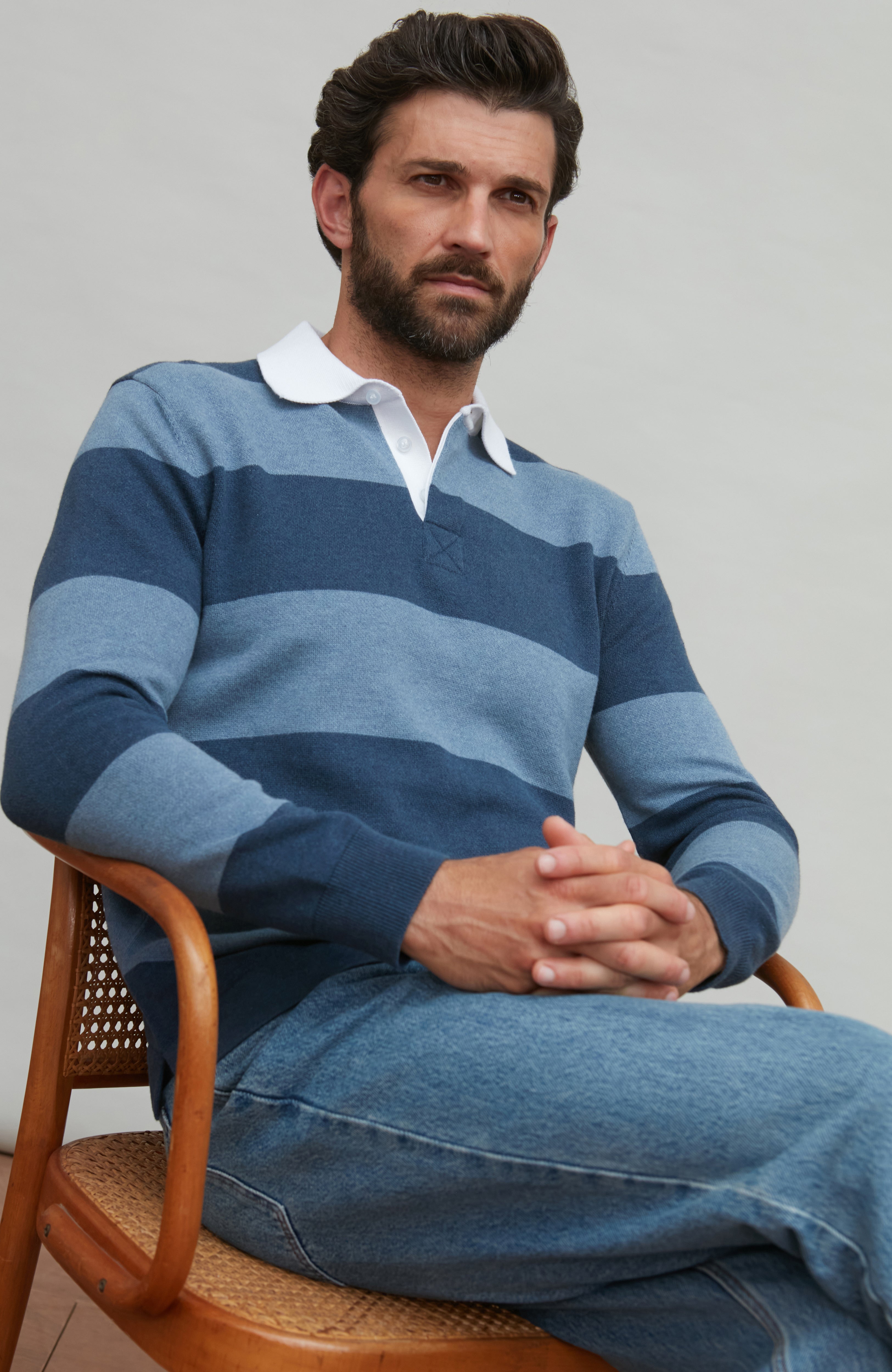 Mens Midweight Cotton Stripe Rugby Shirt