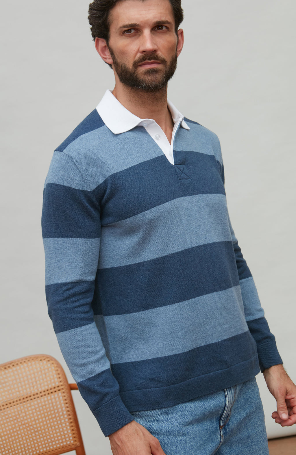 Mens Midweight Cotton Stripe Rugby Shirt
