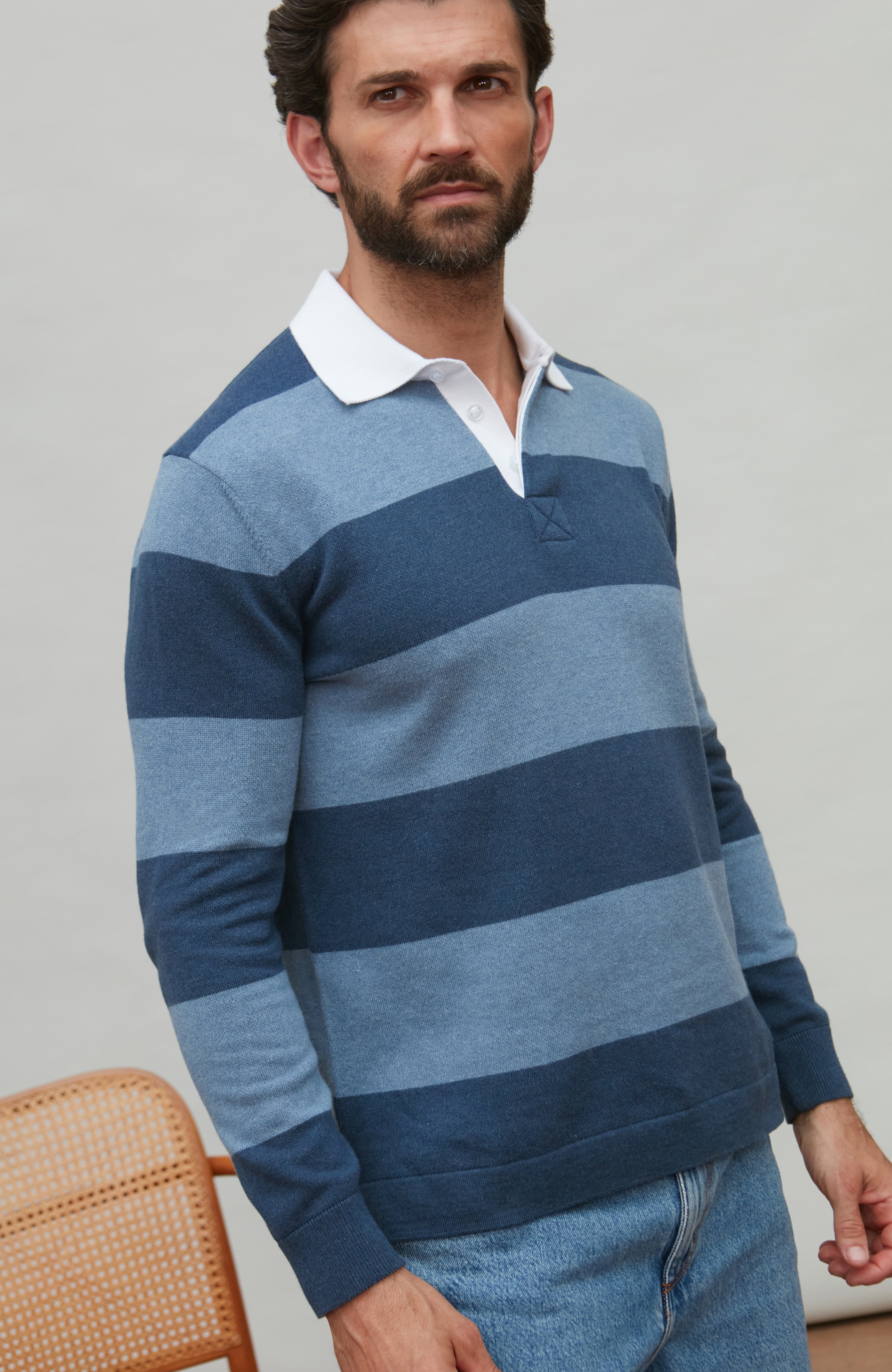 Mens Midweight Cotton Stripe Rugby Shirt