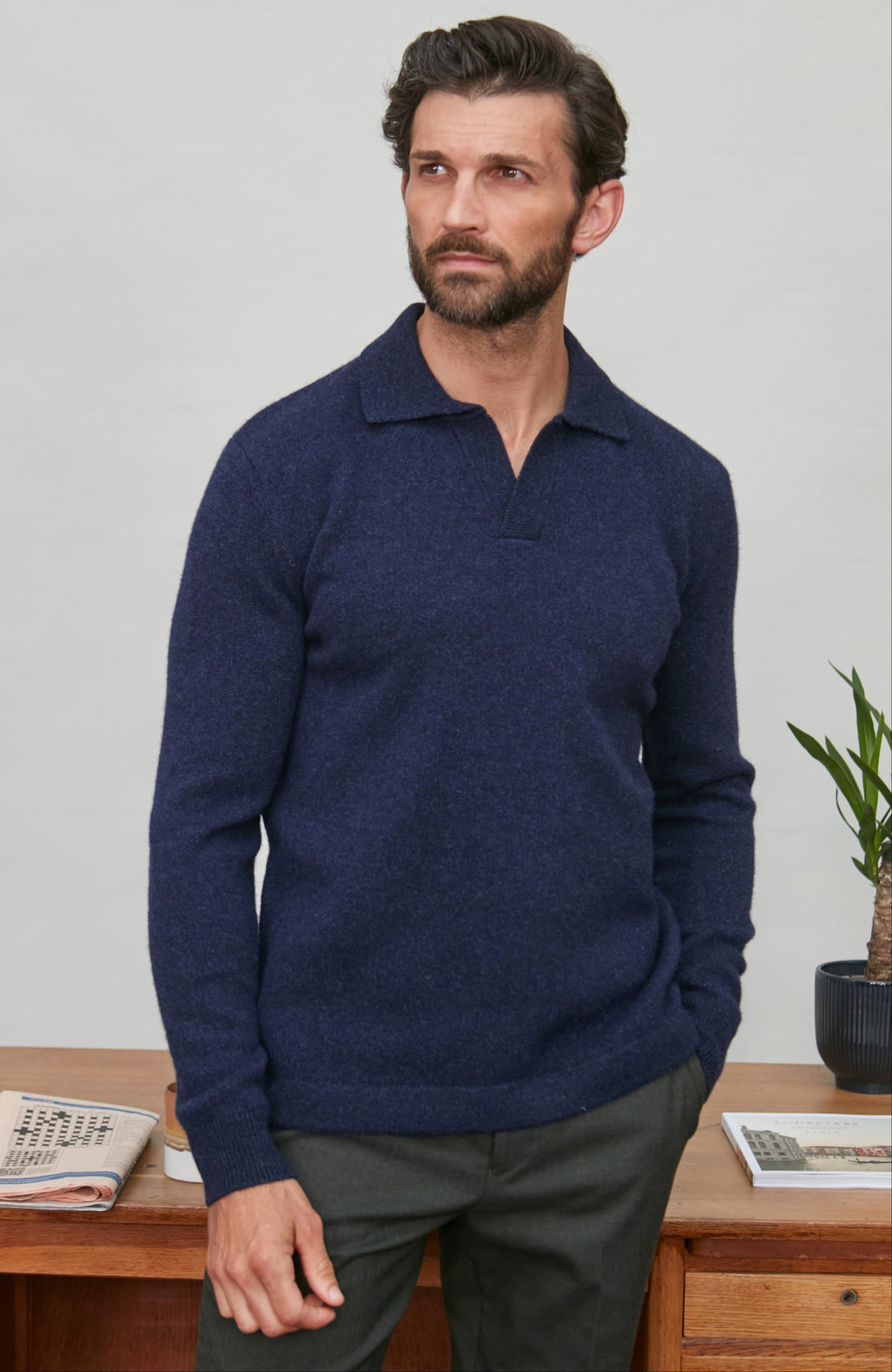 Mens Midweight Lambswool Buttonless Polo Shirt