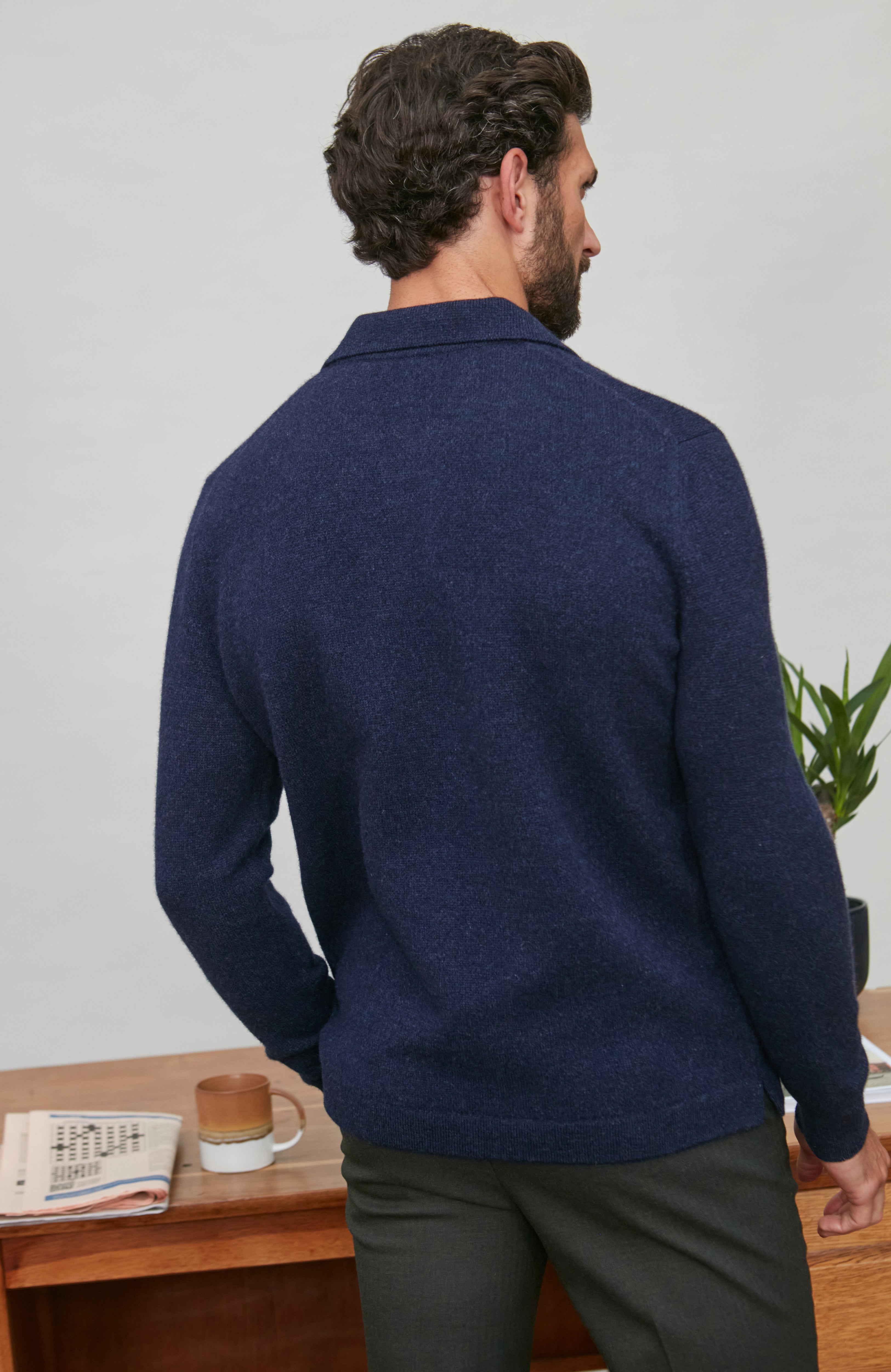 Mens Midweight Lambswool Buttonless Polo Shirt