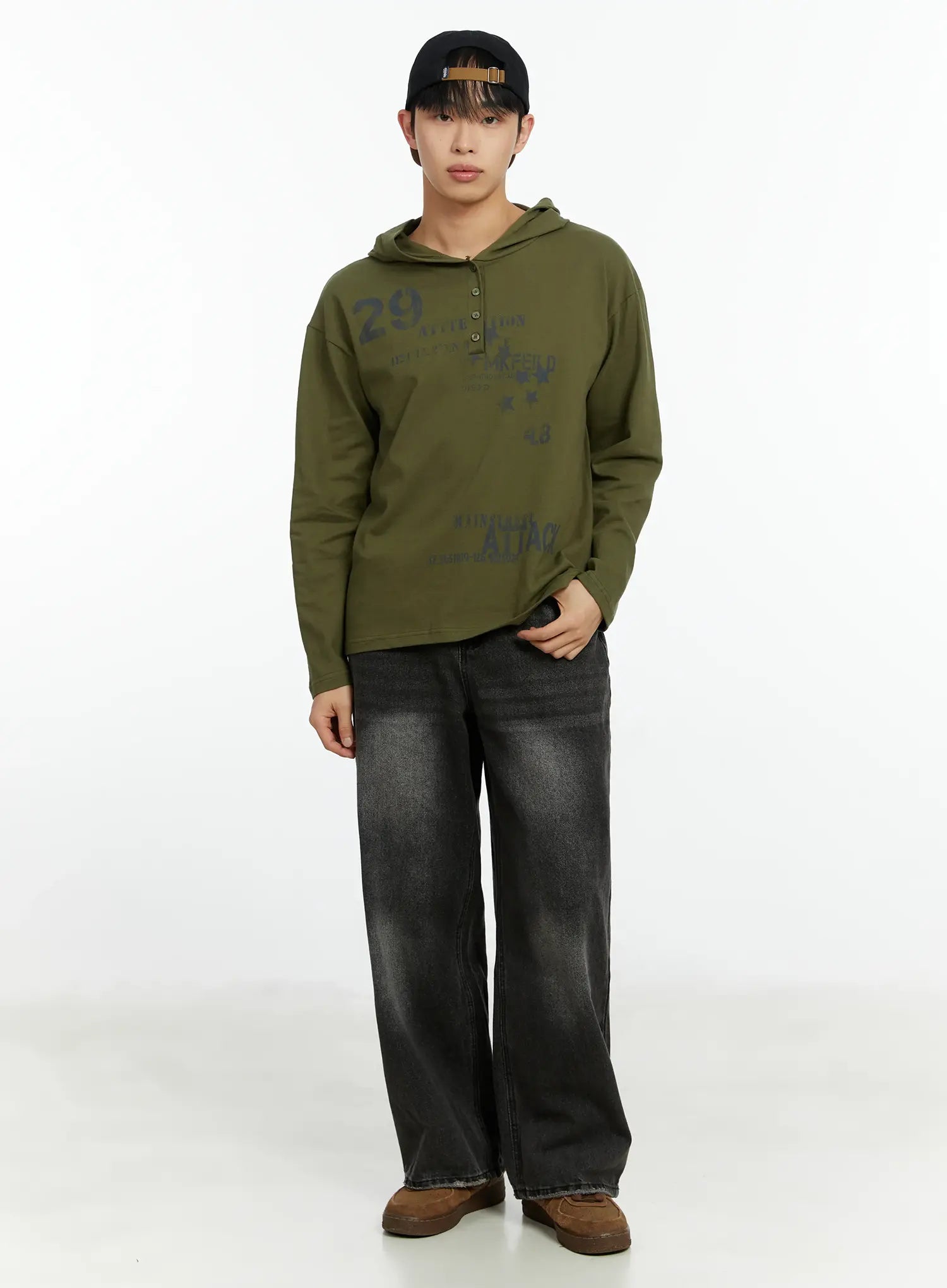 Men's Washed Black Wide Leg Jeans IF511