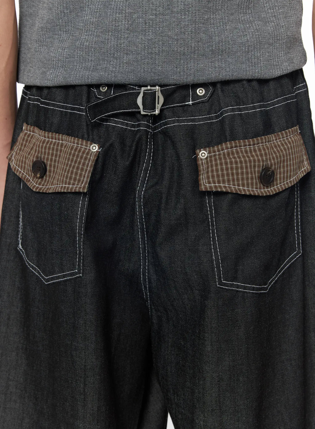 Men's Plaid Pocket Drawstring Jeans (Black) IU510